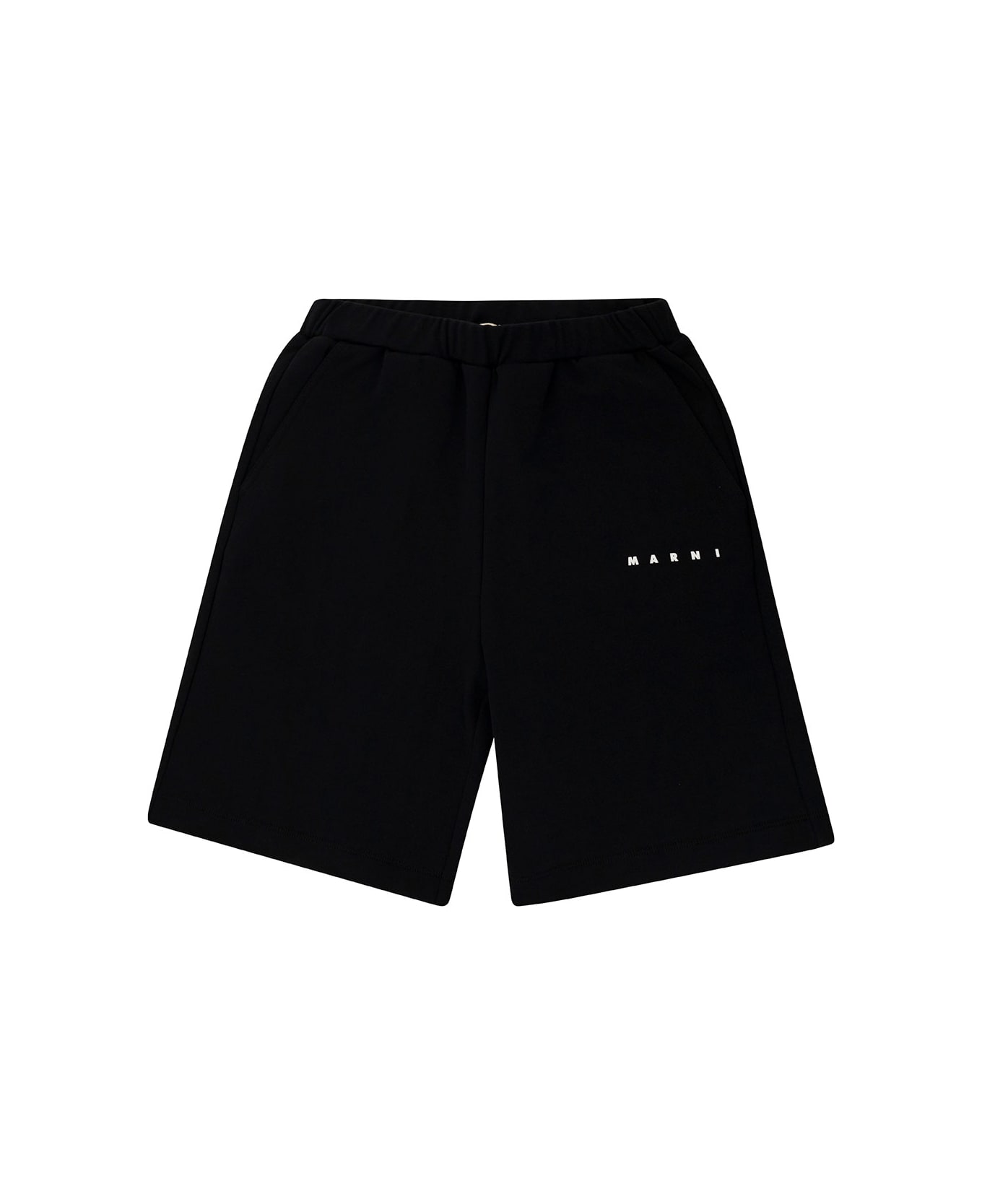 Marni Black Shorts With Contrasting Logo Print In Cotton Boy - Black ボトムス