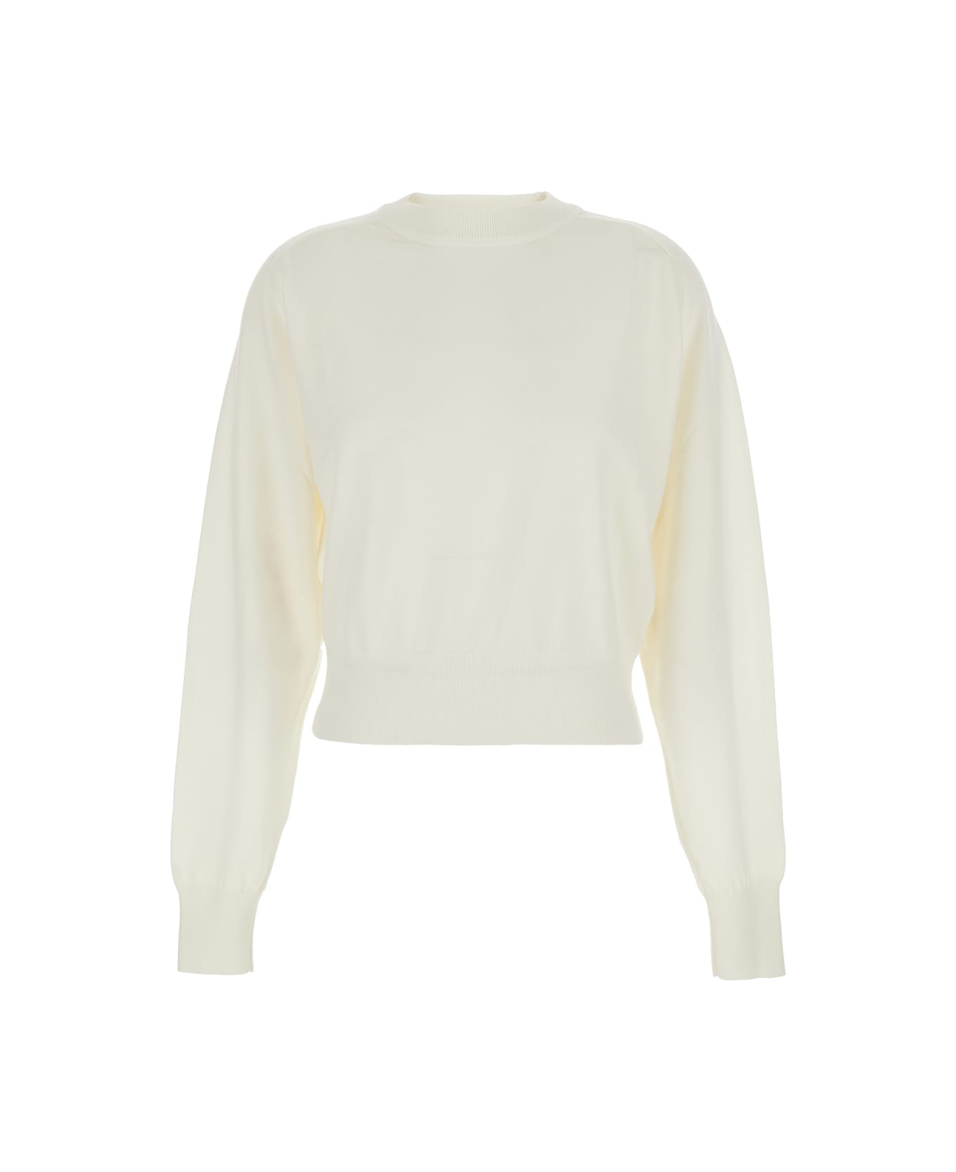Jacquemus White Crew Neck Sweater With Back Logo In Merino Wool Woman - White シャツ