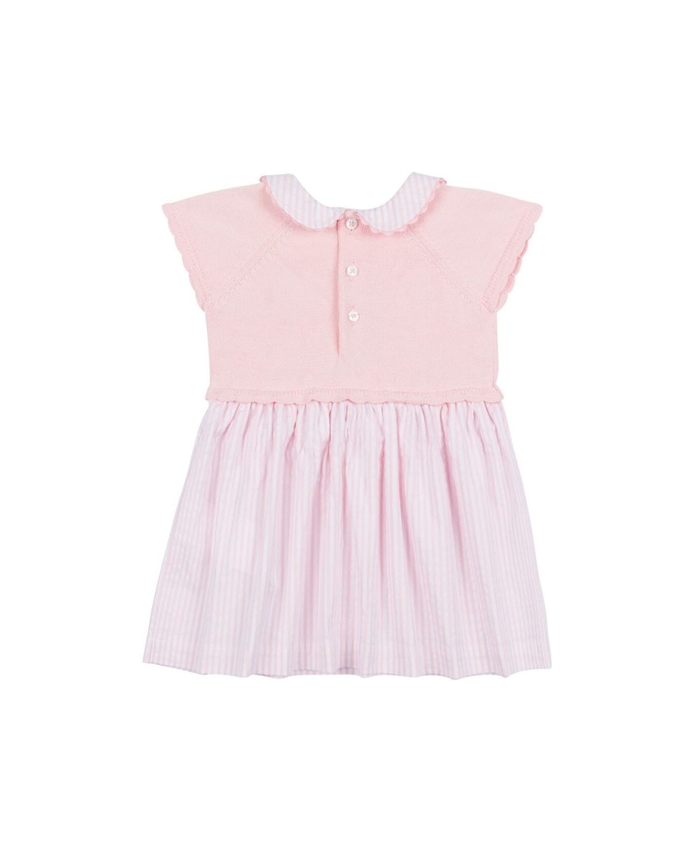 Moschino Pink Dress With Peter Pan Collar And Logo Embroidery On The Front In Cotton Stretch Baby - Pink