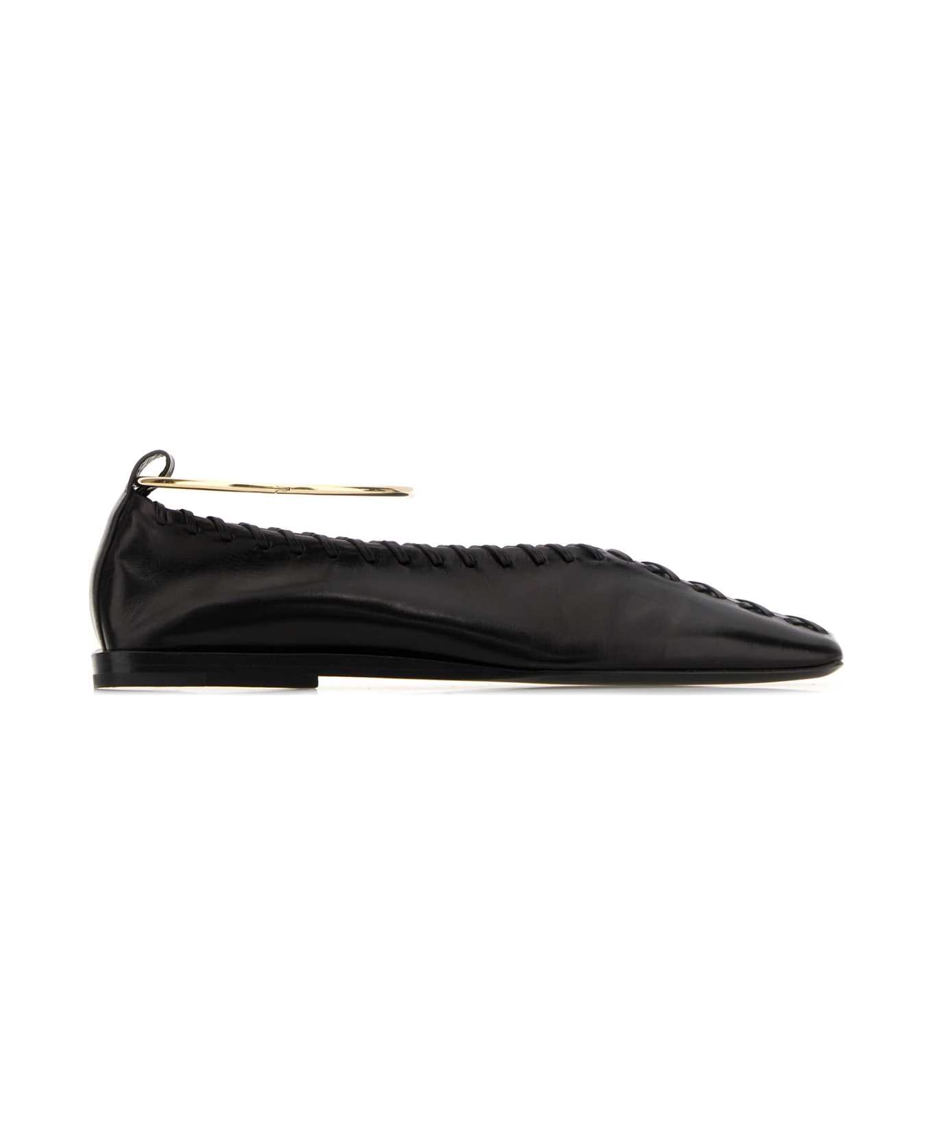 Jil Sander Black Leather Ring Ballerinas - BLACKGOLD
