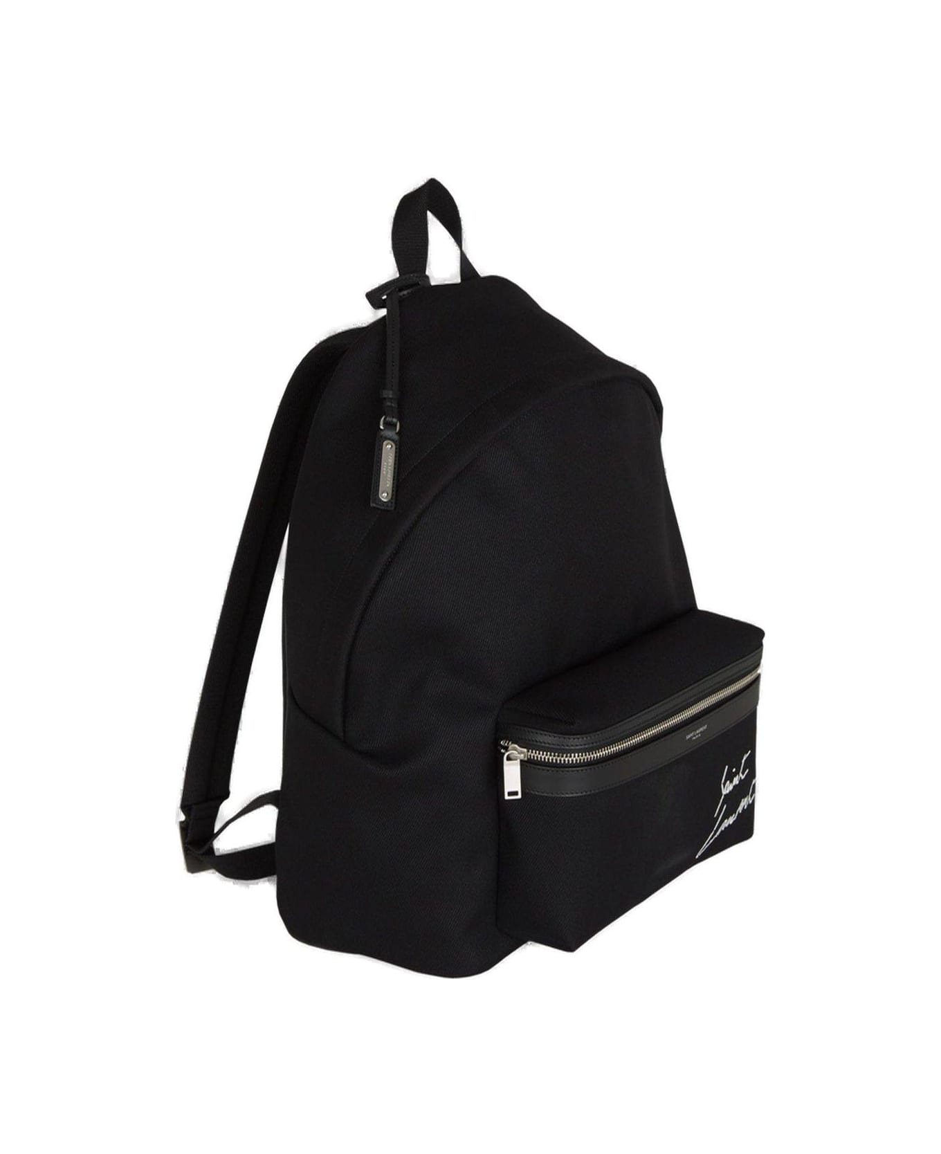 Saint Laurent City Logo Emboridered Zipped Backpack - Black