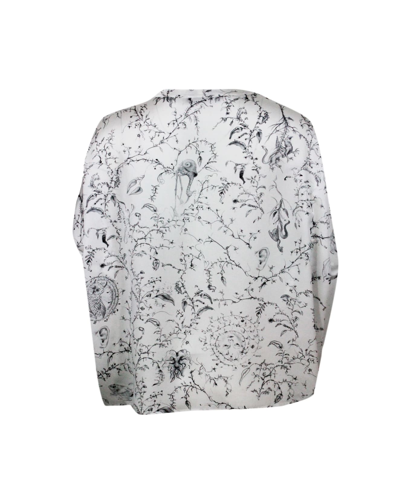 Fabiana Filippi Crew-neck, Short-sleeved, Oversized Silk Shirt With Branch Patterned Print - bianco
