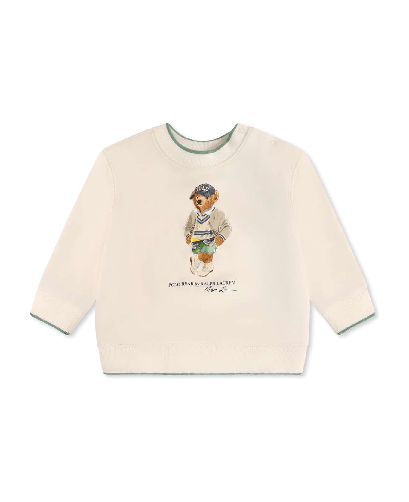 Ralph Lauren White Sweatshirt For Baby Boy With Polo Bear - White