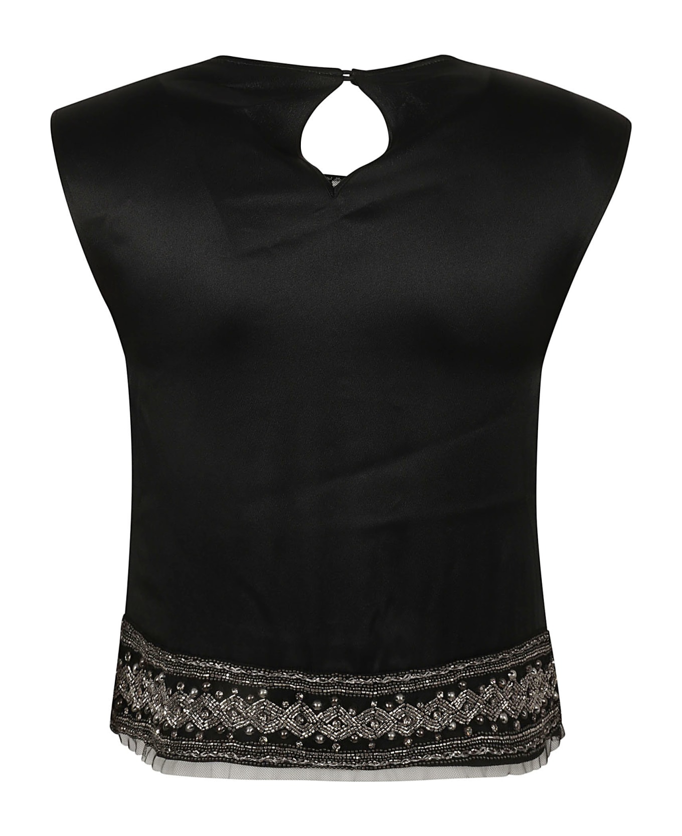 Alberta Ferretti Pattern Embellished Sleeveless Lace Top - Black