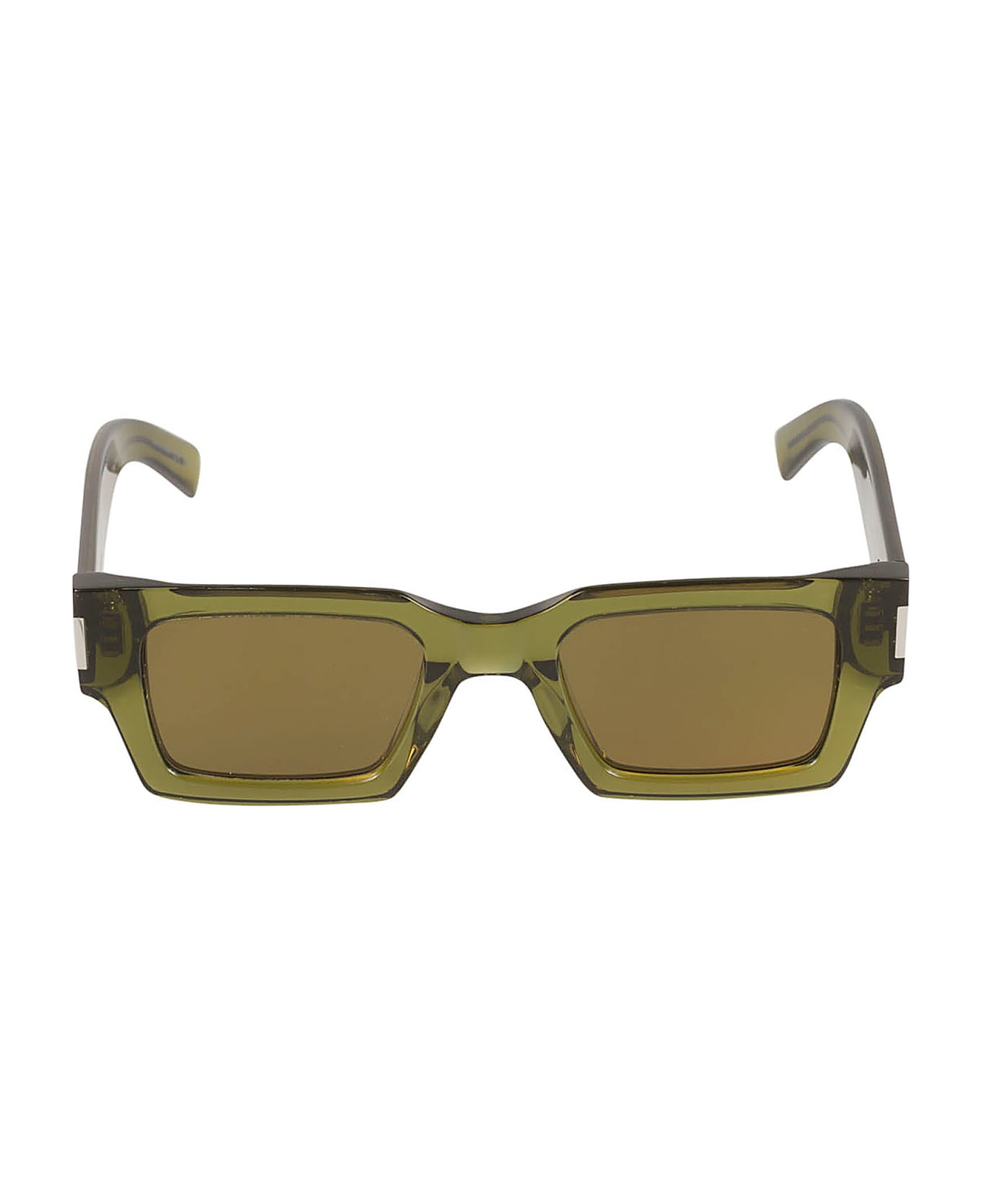 Saint Laurent Eyewear Rectangular Frame Flame Effect Sunglasses - Green/Brown