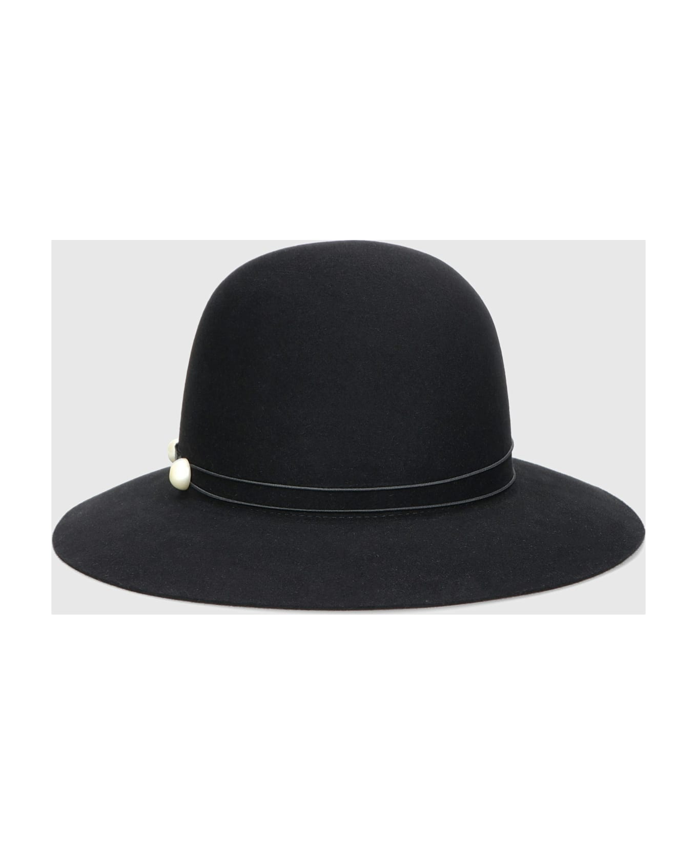 Borsalino Emi Alessandria Brushed Felt With Pearls Elastic Hatband Rollable - BLACK, TONE ON TONE HATBAND