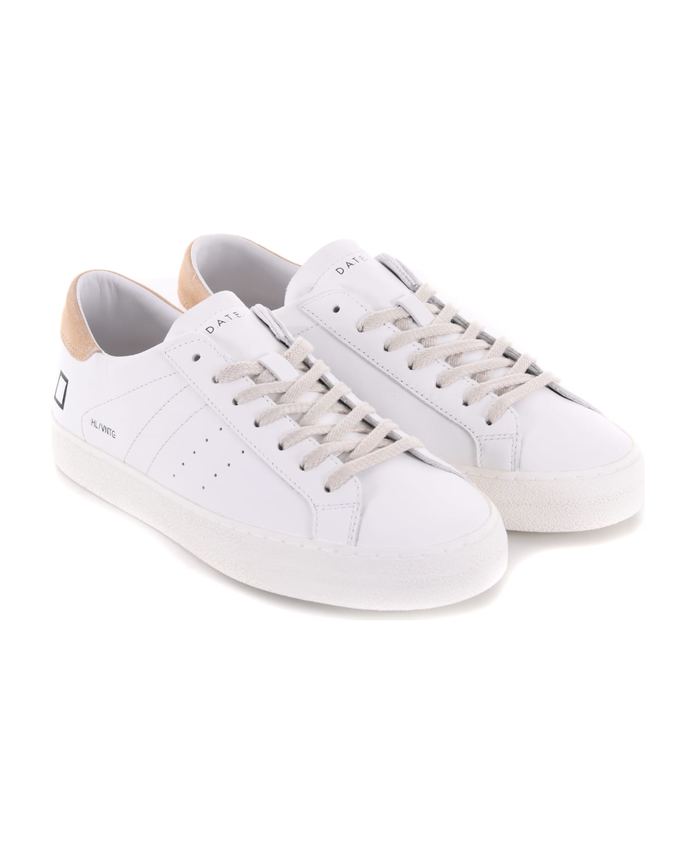 D.A.T.E. Sneakers "hill Low Calf Vintage" In Leather - Bianco/sabbia