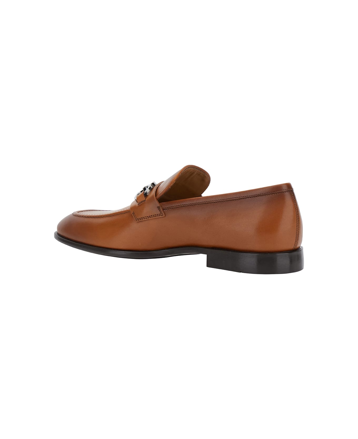 Ferragamo Brown Loafers With Gancini Detail In Leather Man - Beige