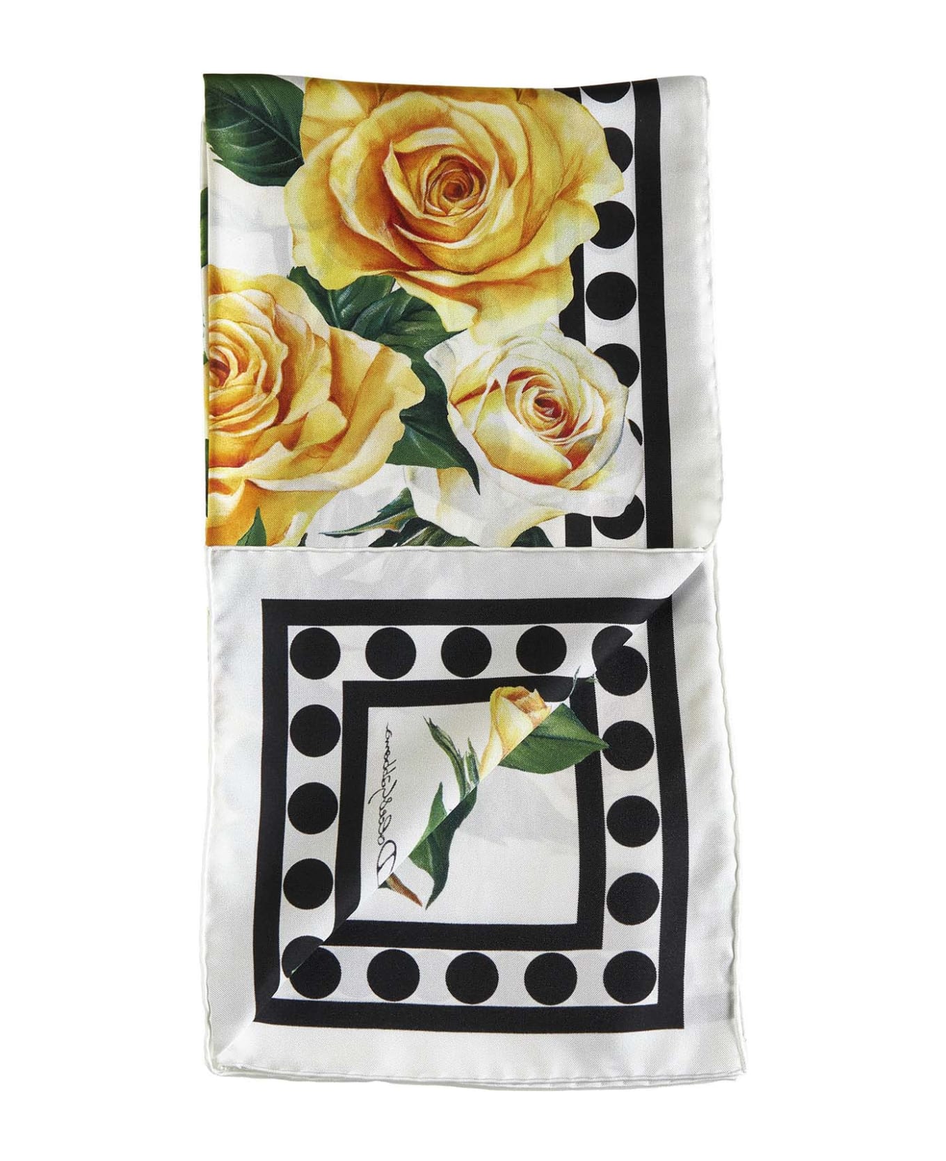 Dolce & Gabbana Silk Foulard - Rose gialle fdo bco スカーフ＆ストール