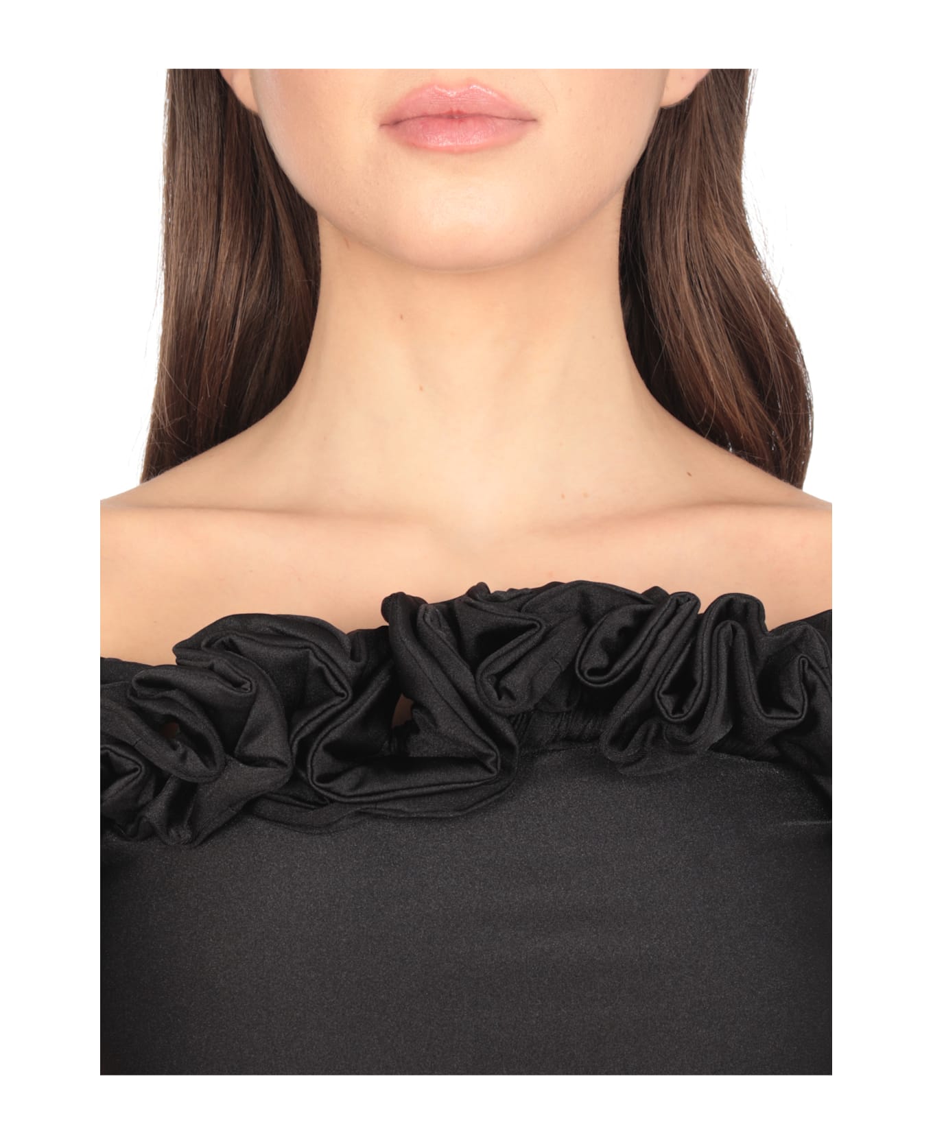Coperni Stretch Jersey Top With Ruffles - Black