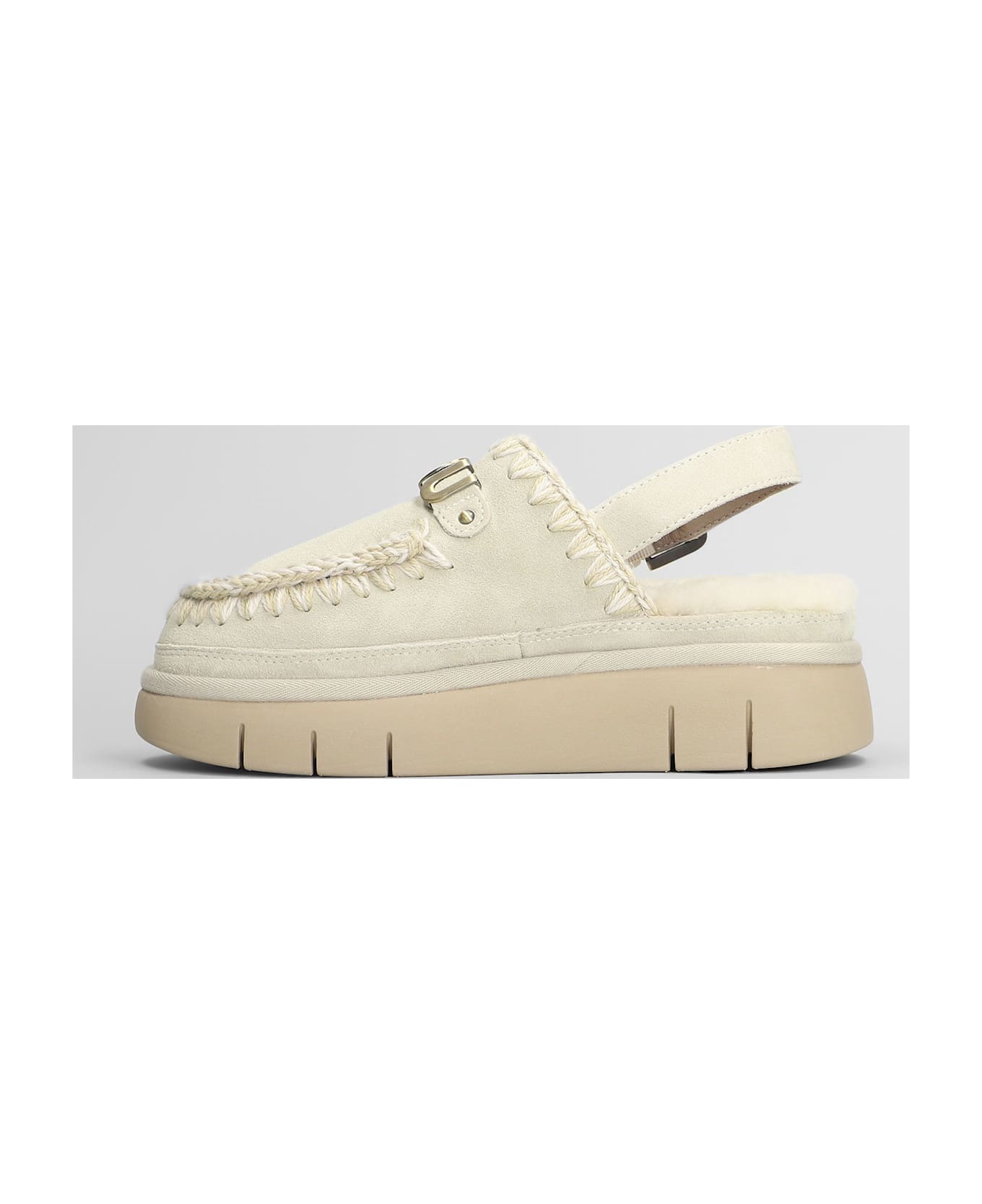 Mou Bounce Clog Slipper-mule In Grey Suede - grey