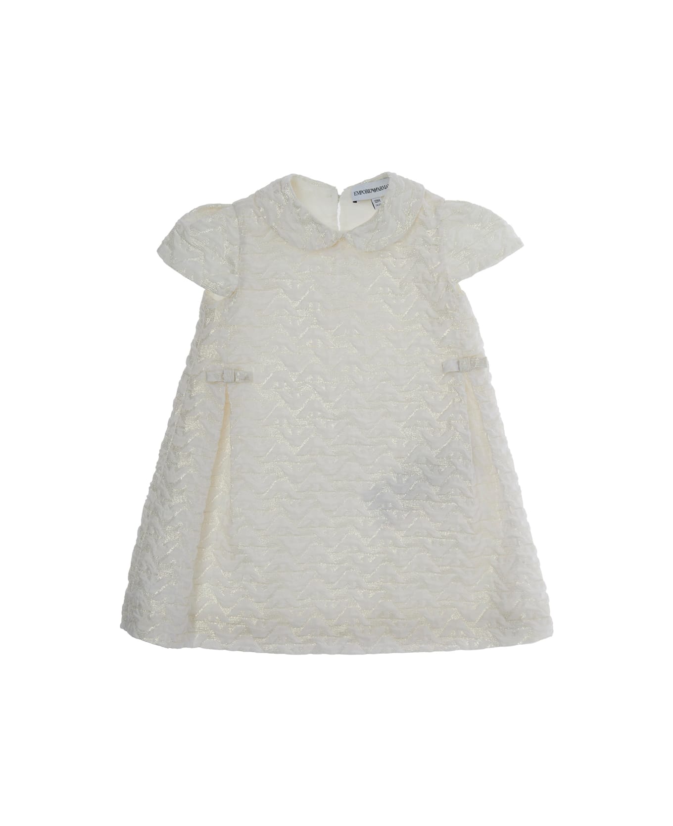 Emporio Armani White Dress With Peter Pan Collar And All-over Logo Embroidery In Tech Fabric Baby - White