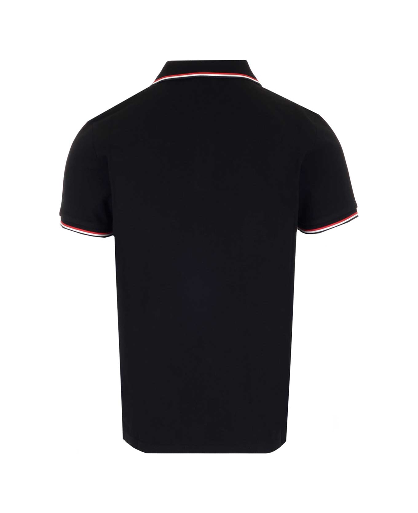 Moncler Black Polo Shirt With Logo Patch - Black