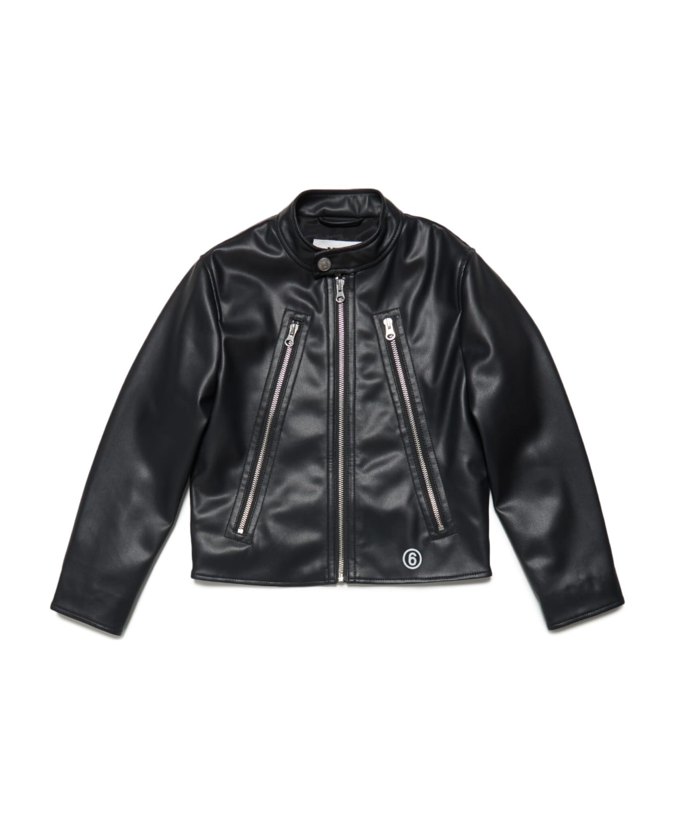 MM6 Maison Margiela Mm6j15au Jacket Maison Margiela Black Fake Leather Jacket With Logo - Black