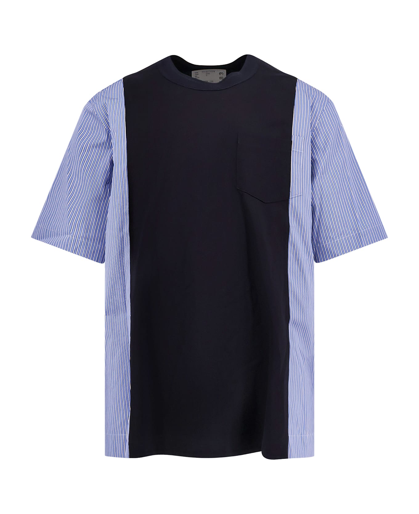 Sacai Cotton Jersey T-shirt With Popeline Inserts - NAVY BLUE STRIPE