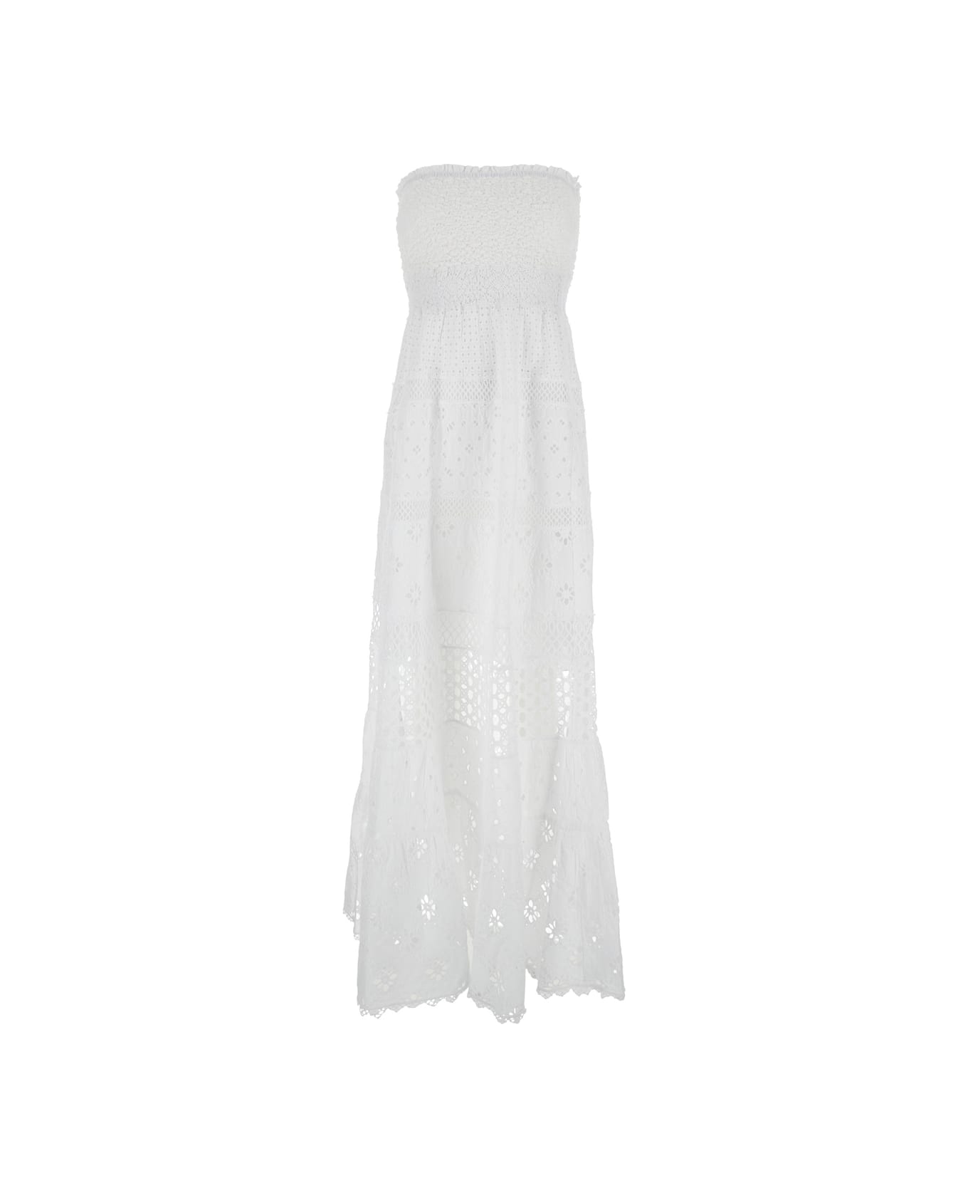 Temptation Positano White Long Embroidered Dress In Cotton Woman - White