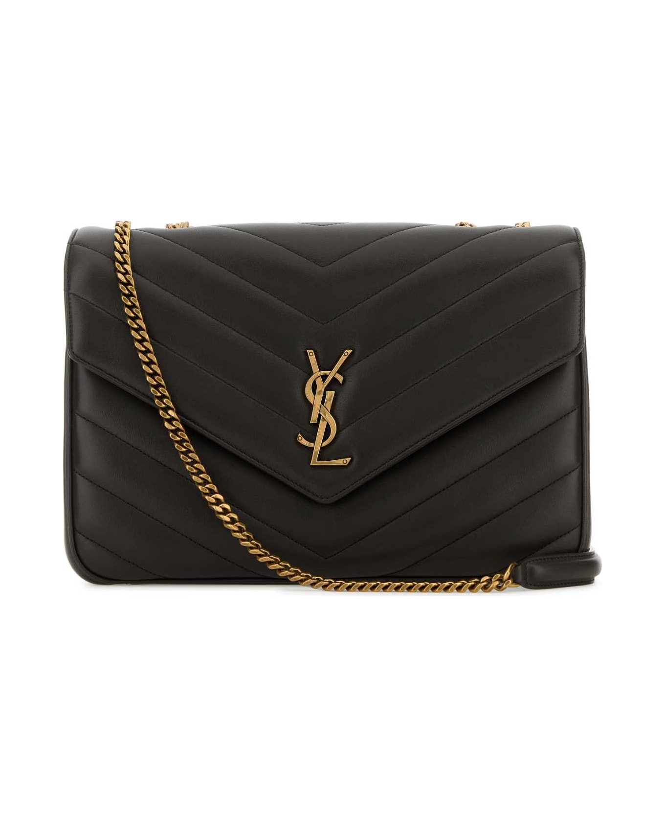 Saint Laurent Dark Brown Leather Large Lou Lou Shoulder Bag - URBANCHIC