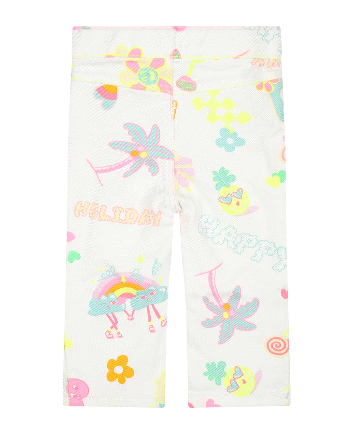 Billieblush White Jeans For Baby Girl With Multicolor Pattern - White