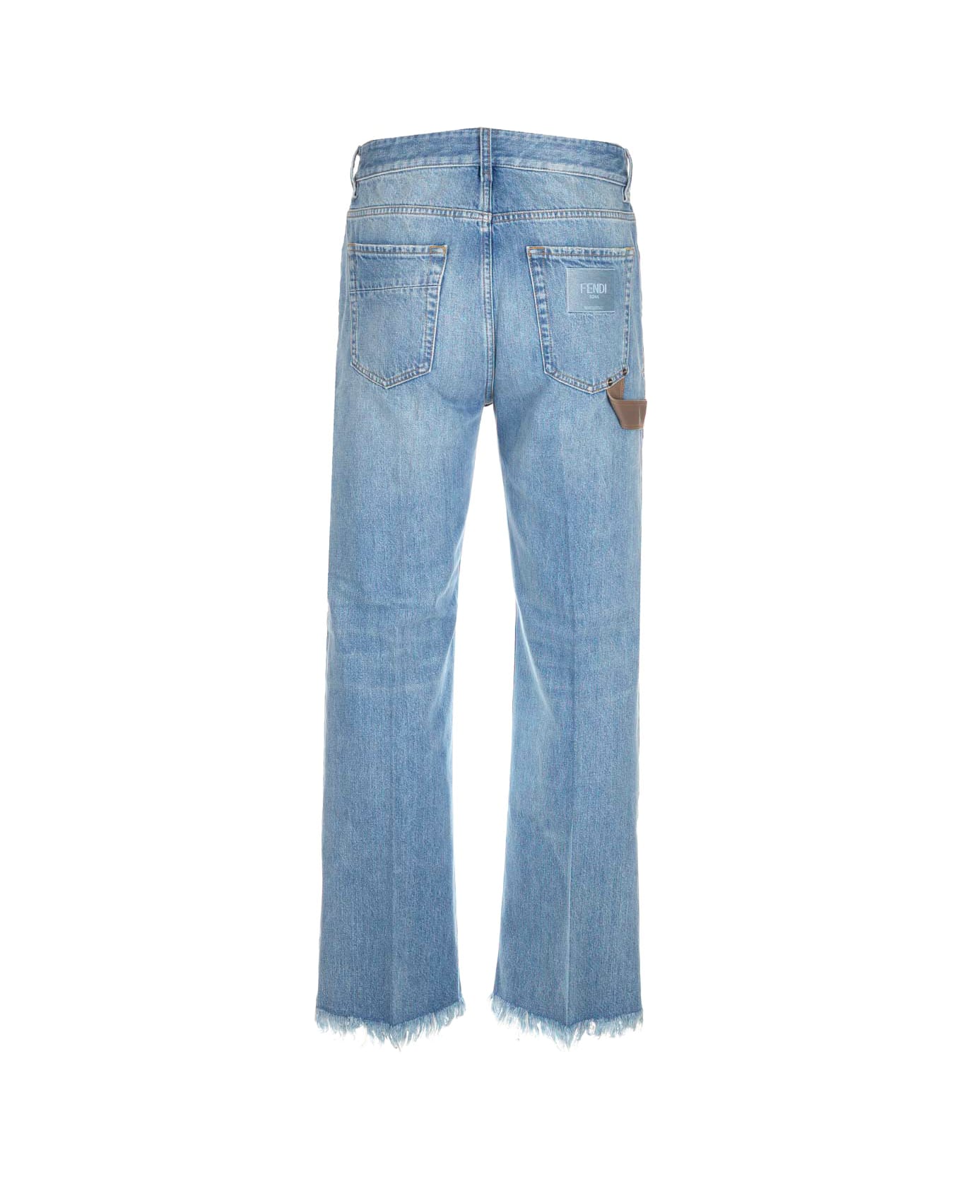 Fendi Light Blue Jeans With Fringes - Blue