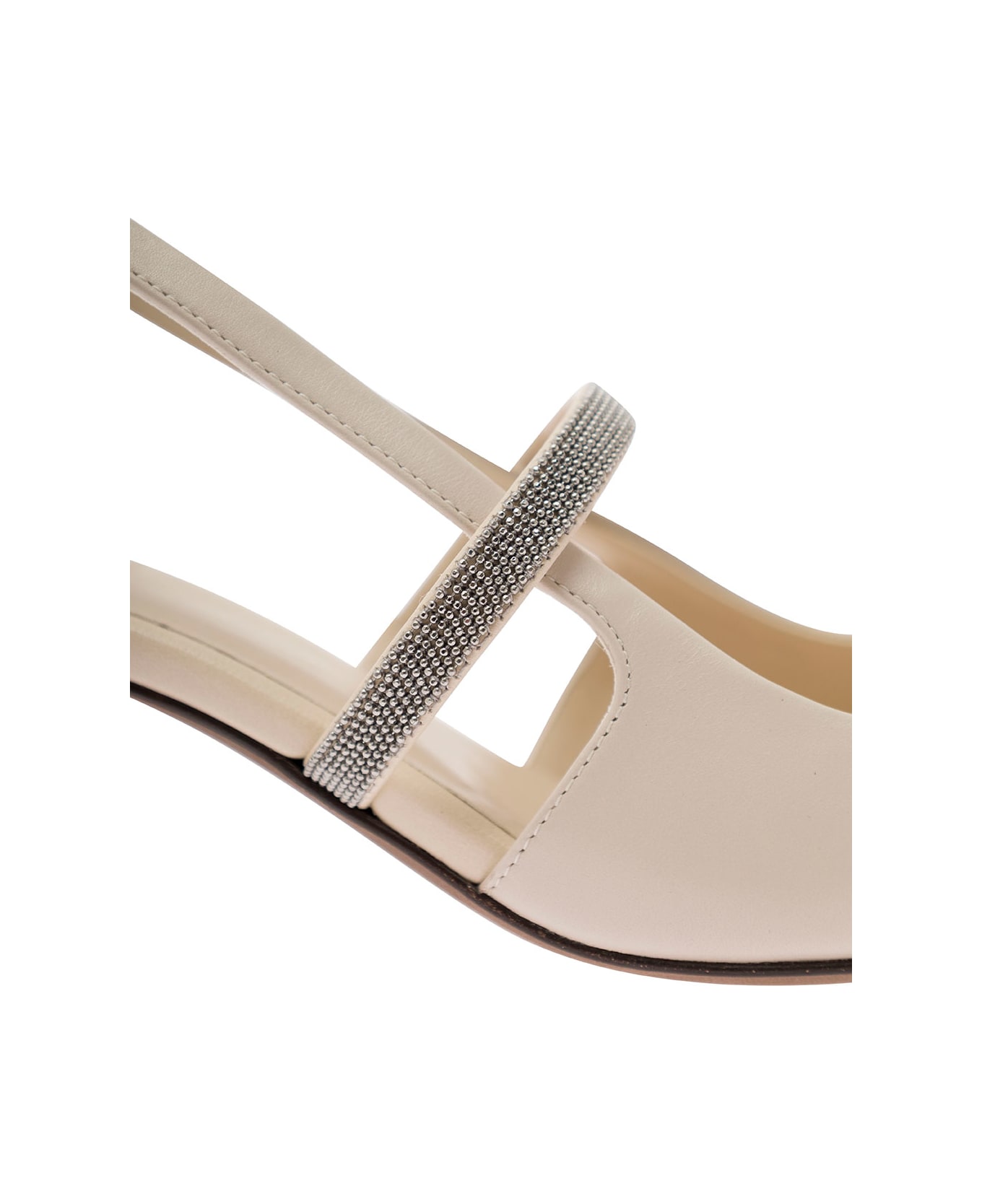 Brunello Cucinelli Ivory White Slingback Pumps With Monile Strap In Leather Woman - Grey