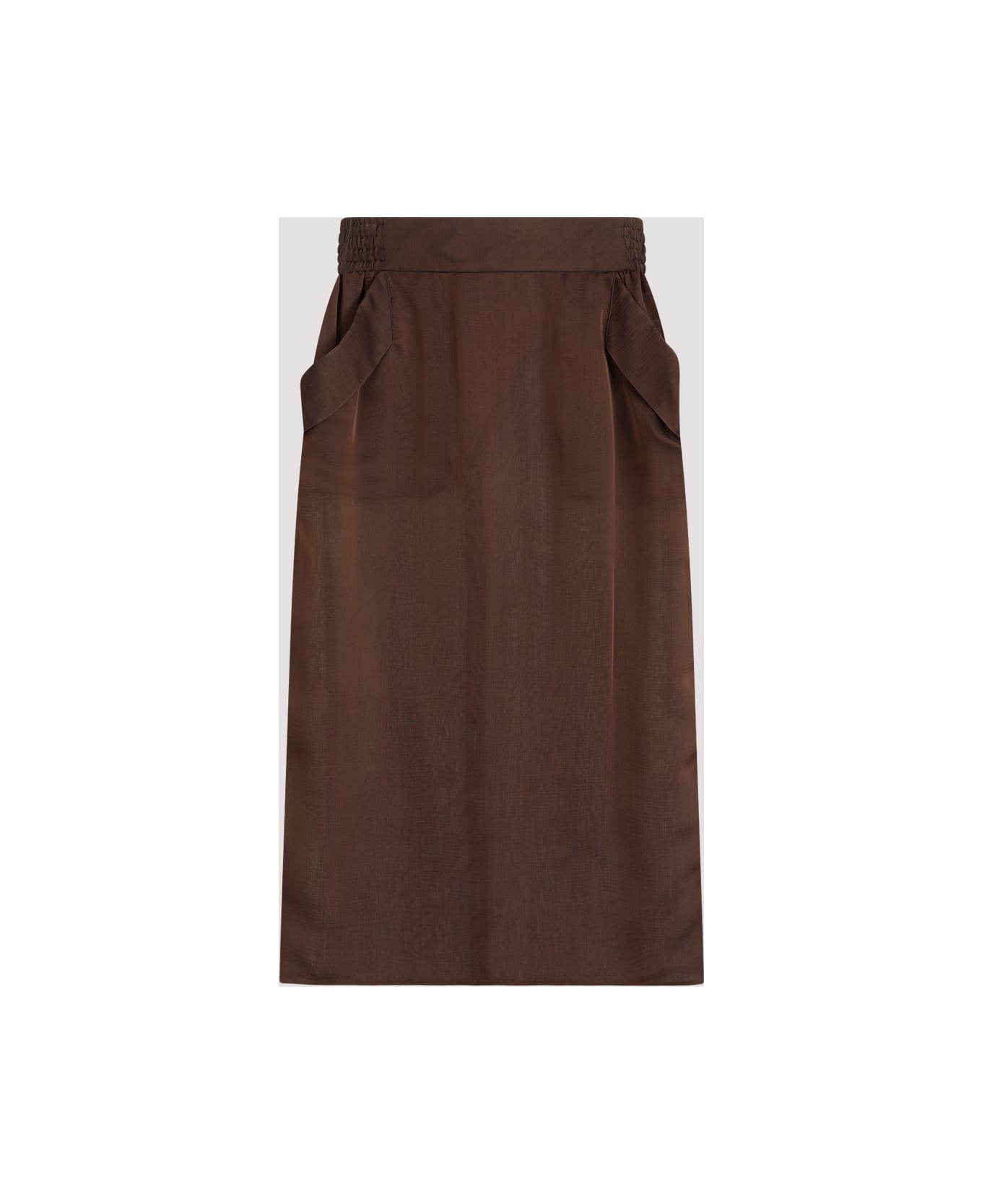 Saint Laurent Silk Midi Skirt - Marron