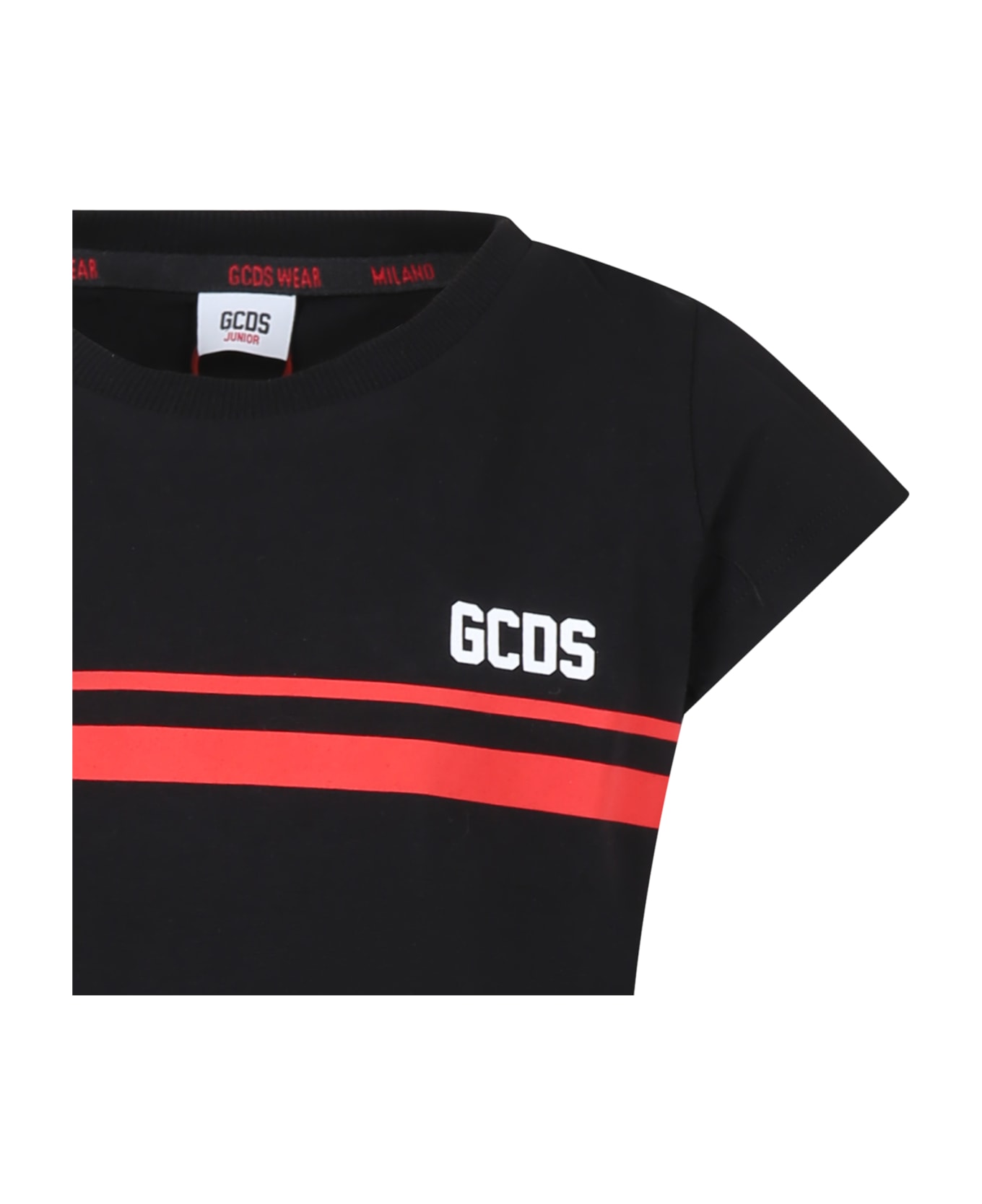 GCDS Mini Black Dress For Girl With Logo - Black