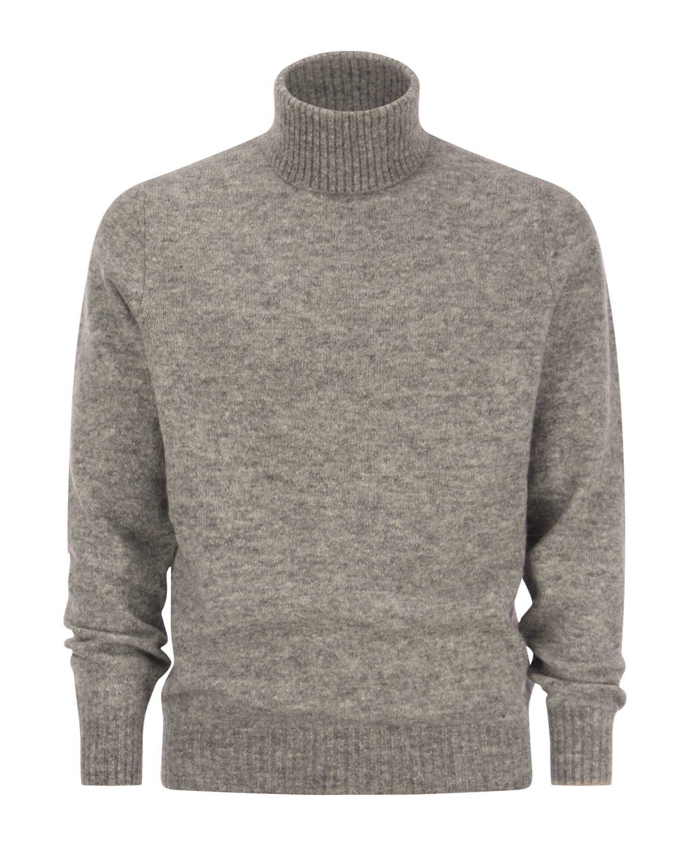 Brunello Cucinelli Turtleneck Sweater In Alpaca, Cotton And Wool - Grey