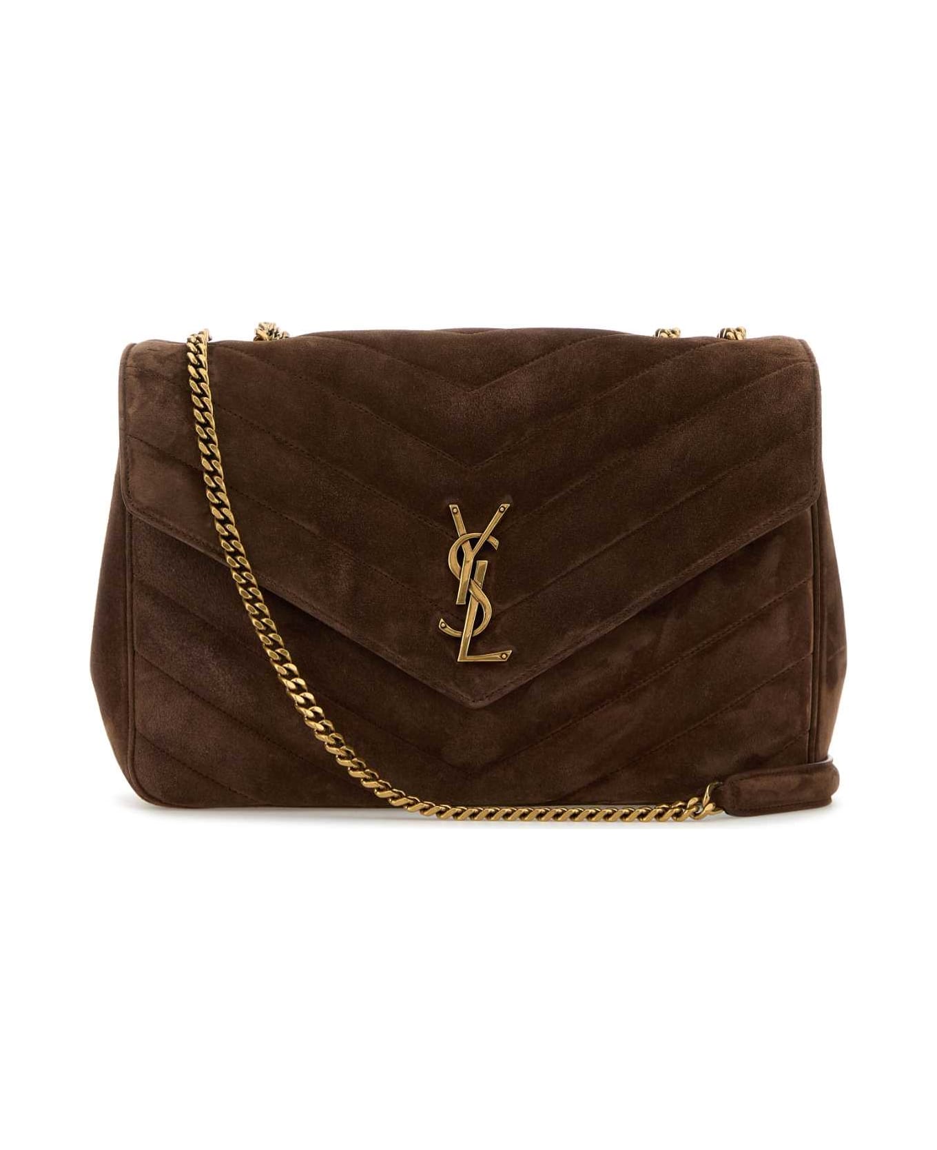 Saint Laurent Brown Suede Large Lou Lou Shoulder Bag - BARKBROWN