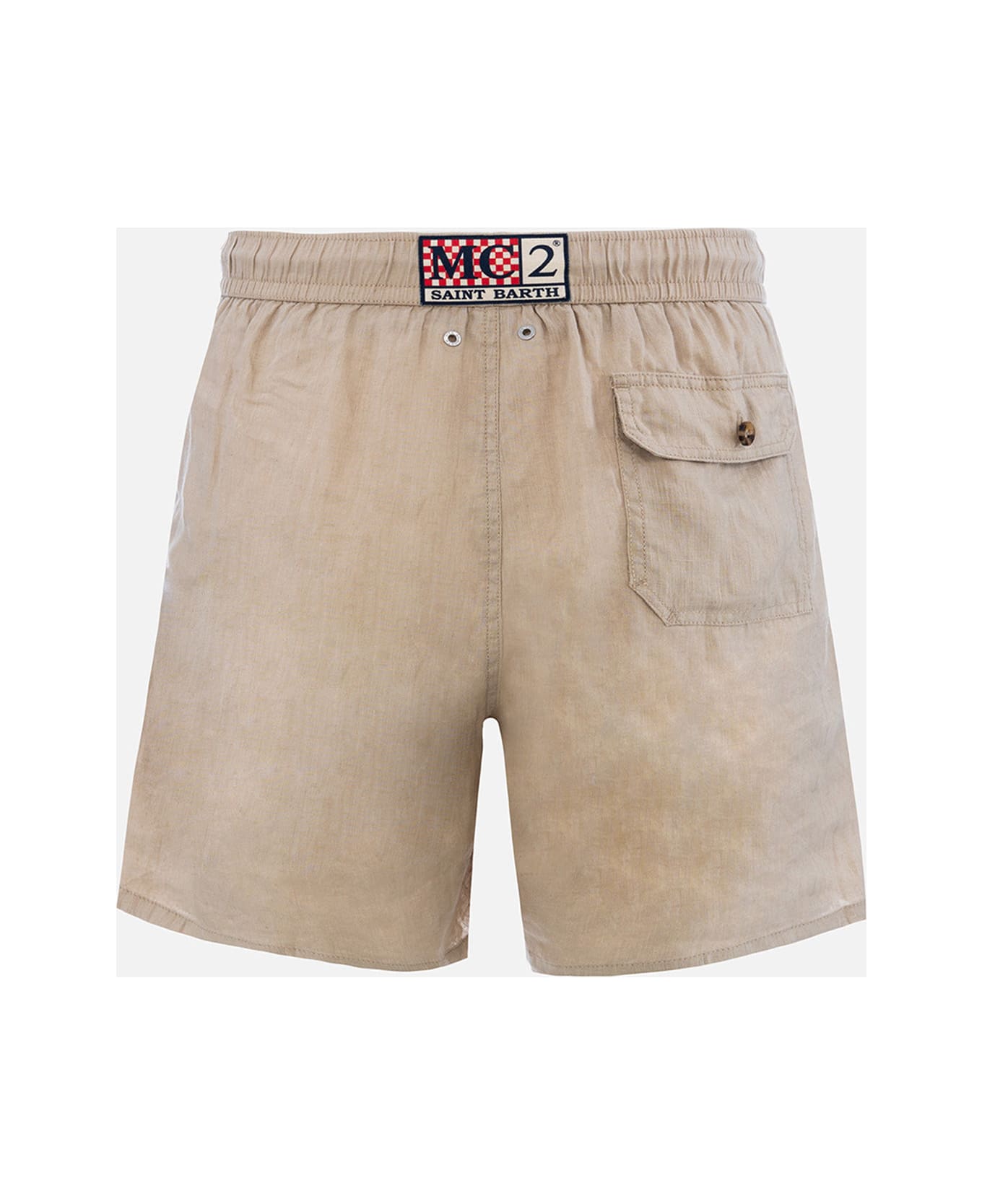 MC2 Saint Barth Man Mid-length Beige Linen Swim-shorts Gustavia - WHITE