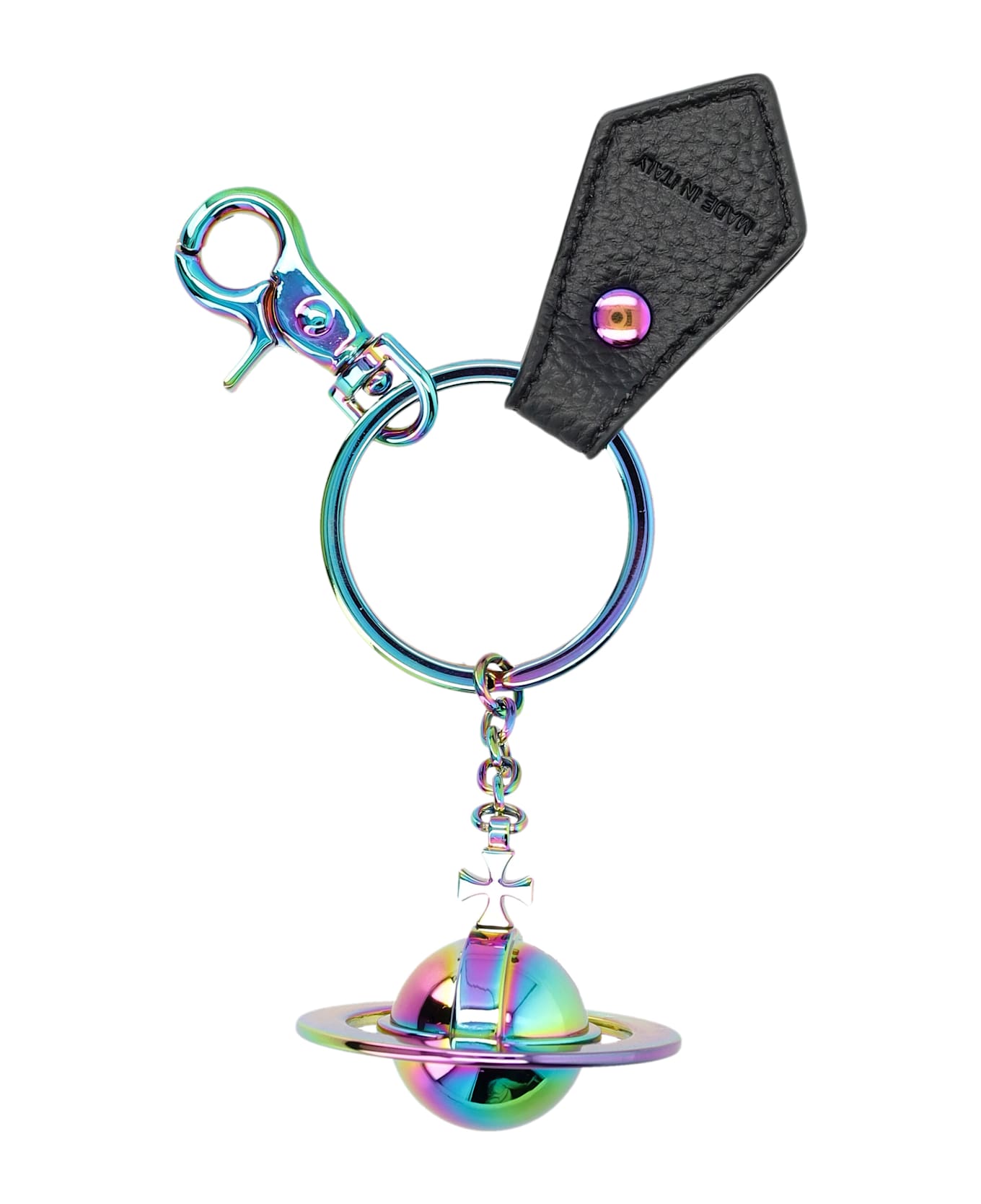 Vivienne Westwood 3d Orb Iridescent Keyring - BLACK PU GRAIN キーリング