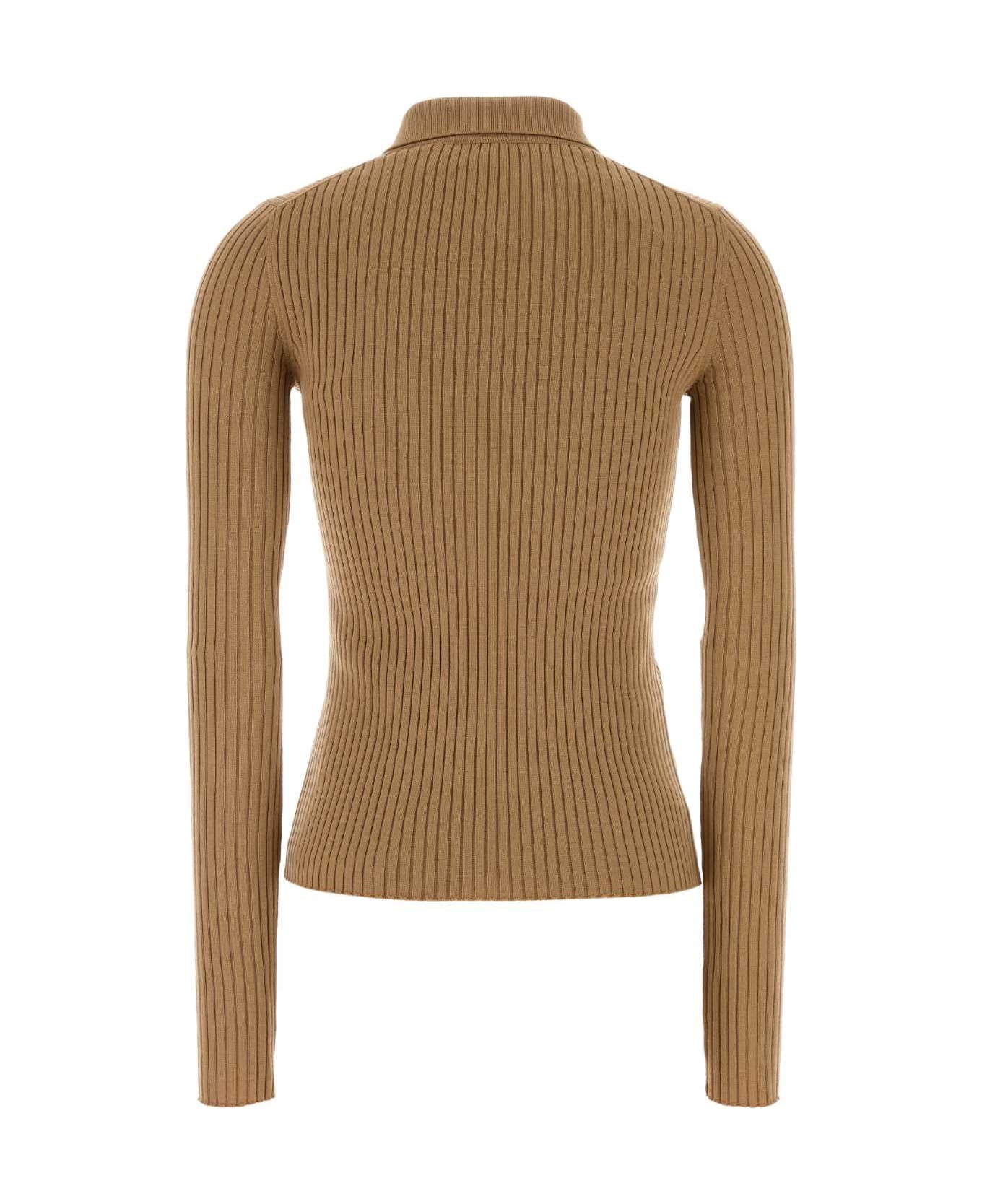 Dolce 
Gabbana Camel Stretch Wool Blend Polo Shirt - BEIGEMEDIO