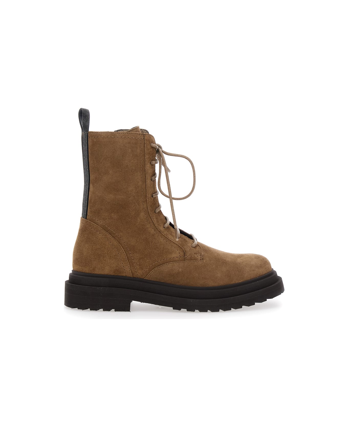 Brunello Cucinelli Beige Boots With Back Monils Detail In Suede Woman - Beige