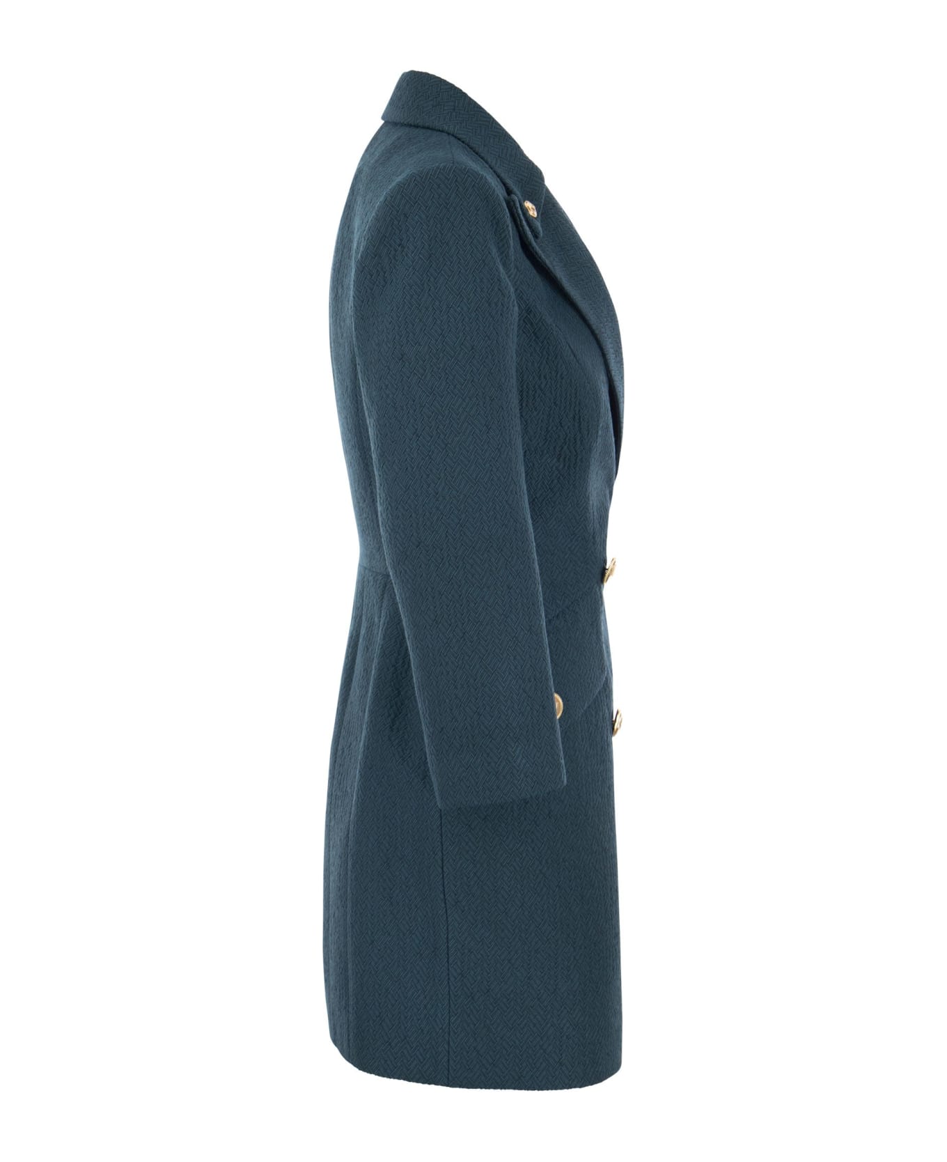 Elisabetta Franchi Robe-manteau In Textured Fabric - Peacock Blue