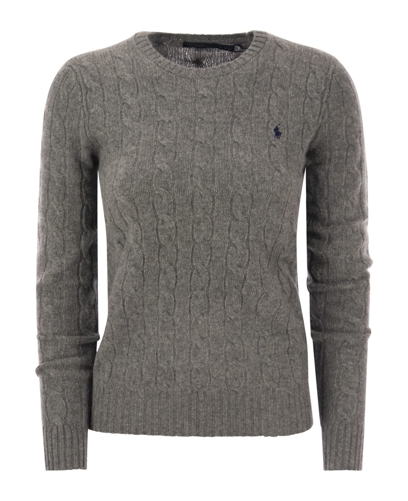 Polo Ralph Lauren Battalion Mél Grey Wool And Cashmere Braided Sweater - Grey