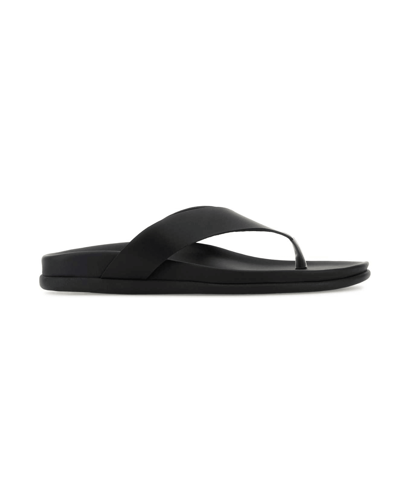 Ancient Greek Sandals Black Leather Charys Thong Slippers - ALLBLACK