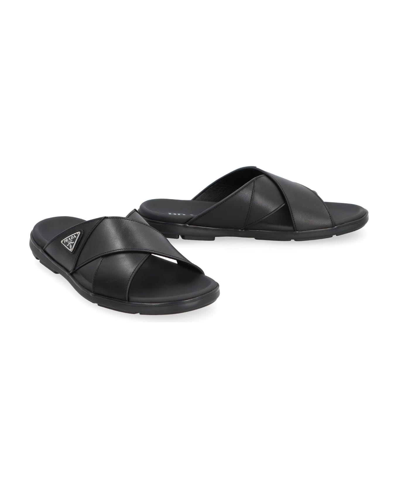 Prada Leather Slides - black