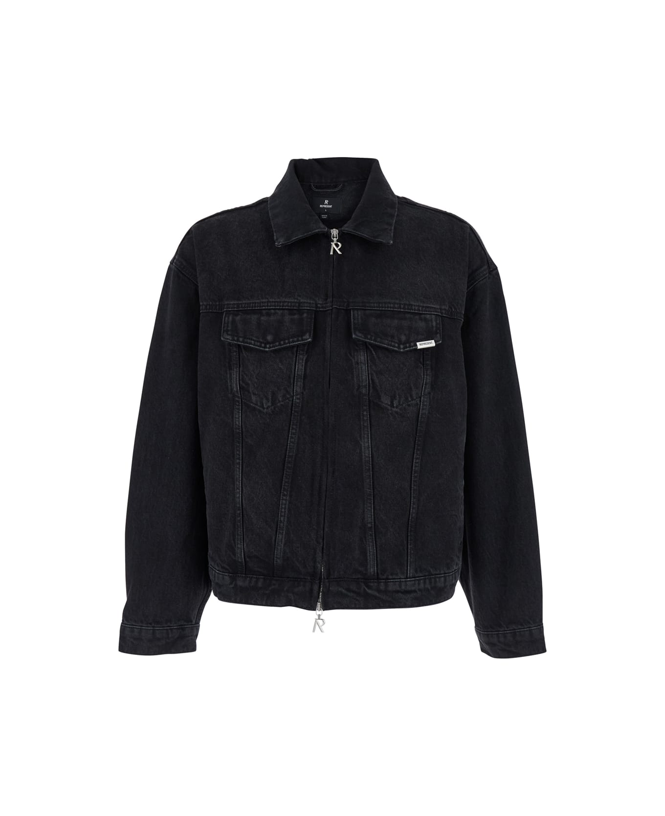 REPRESENT Black Jacket With Classic Collar And Logo Patch On The Pocket In Denim Man - Black