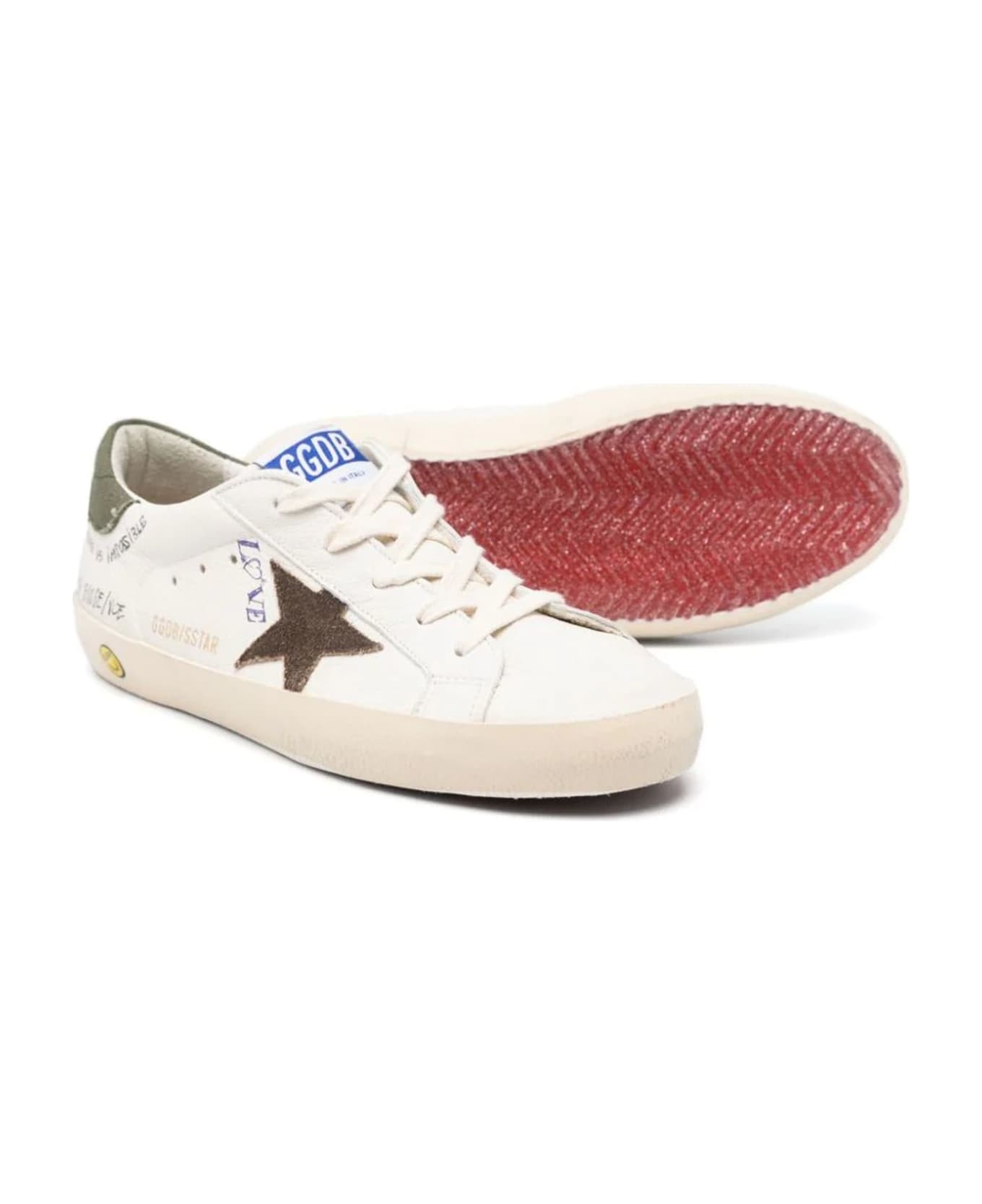 Golden Goose White Leather Sneakers - White/brown/green シューズ