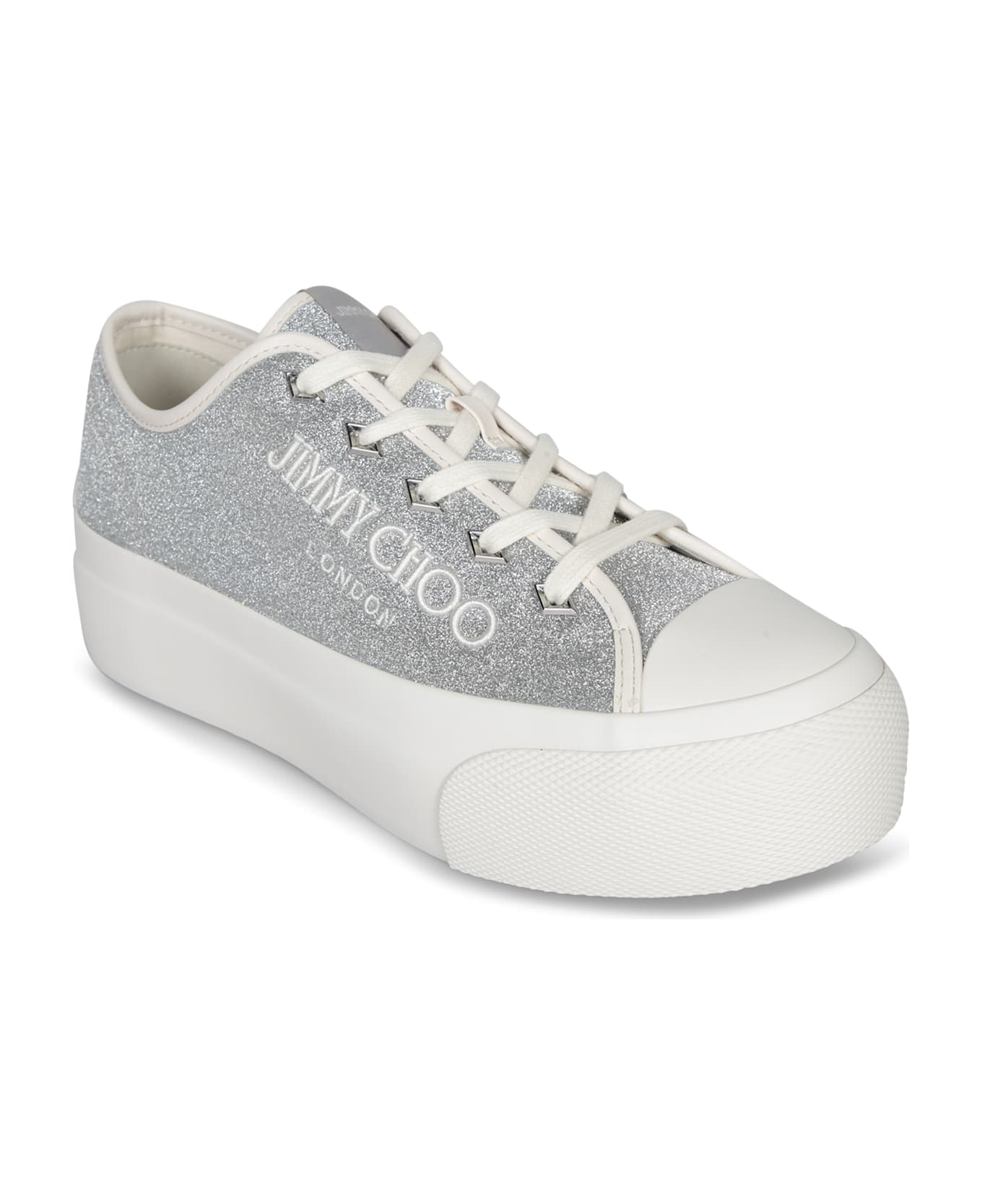 Jimmy Choo Palma Maxi Glitter Silver Sneakers - Metallic