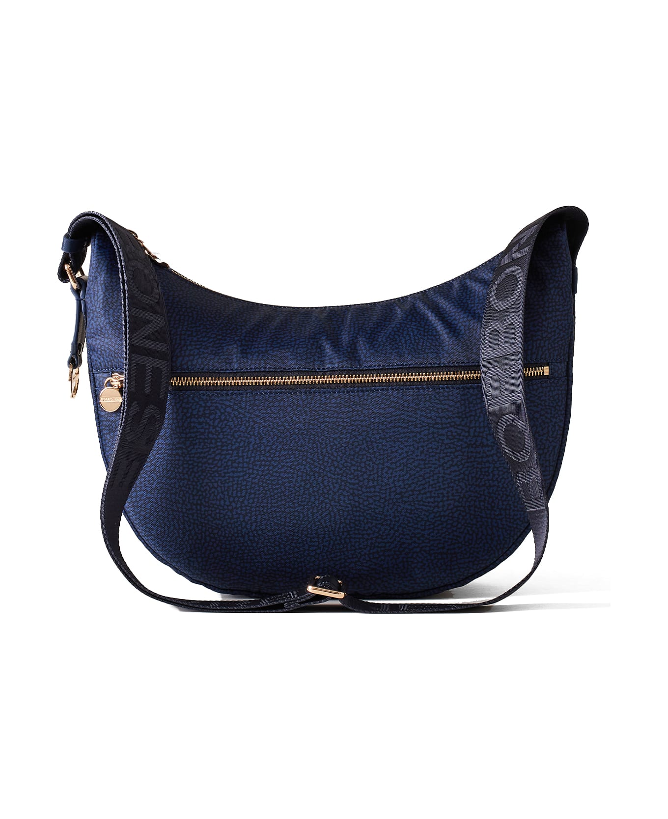Borbonese Luna Small Shoulder Bag In Op Fabric And Leather - Blu