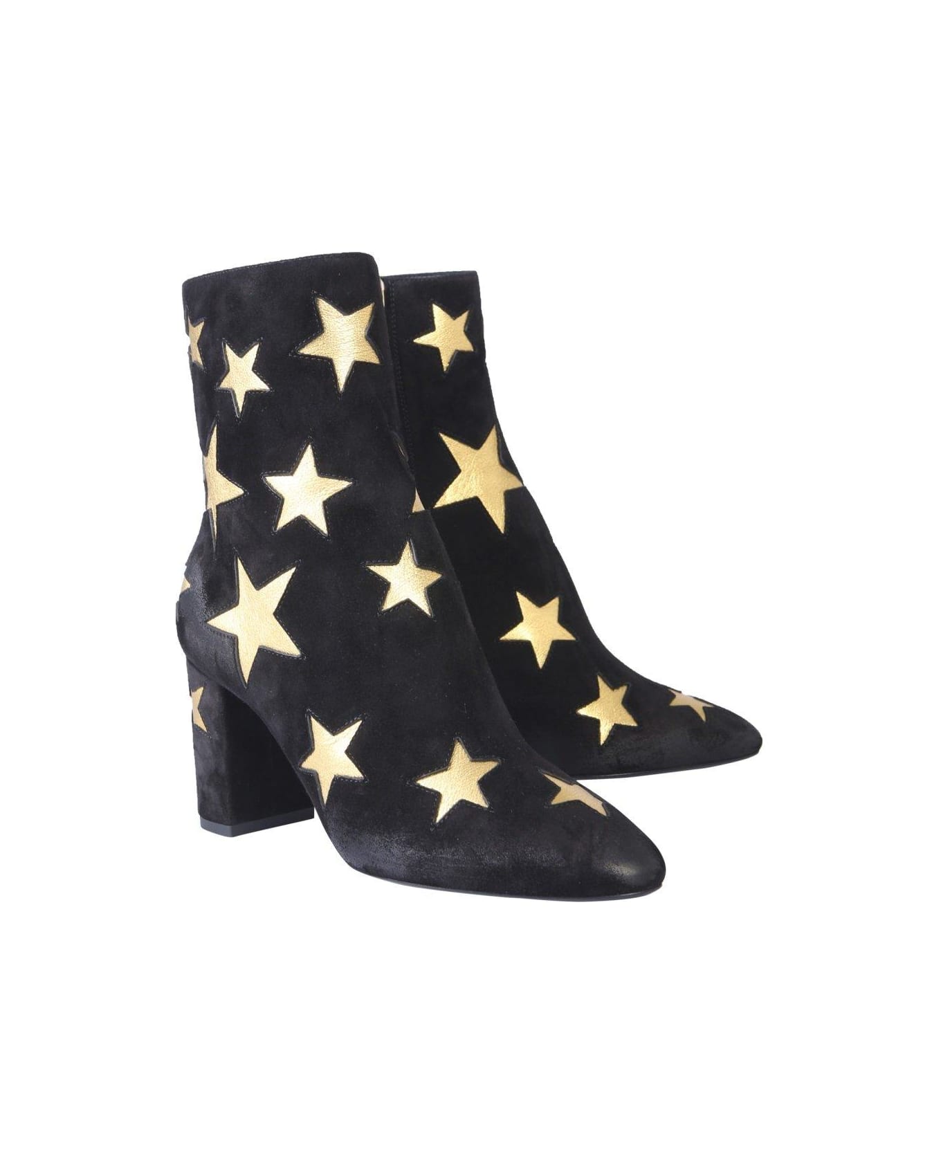 Saint Laurent Lou Star Print Ankle Boots - BLACK