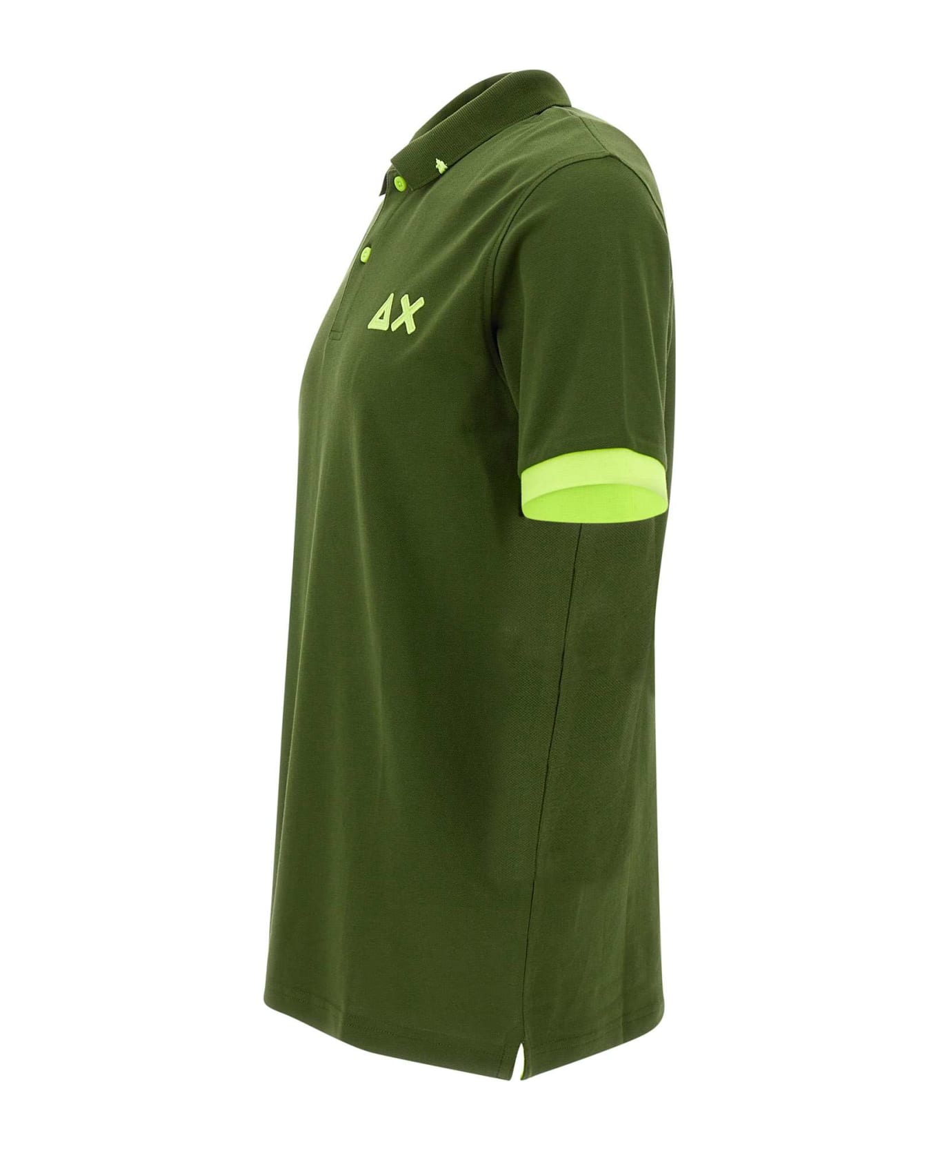 Sun 68 "fluo Logo" Cotton Polo Shirt - GREEN
