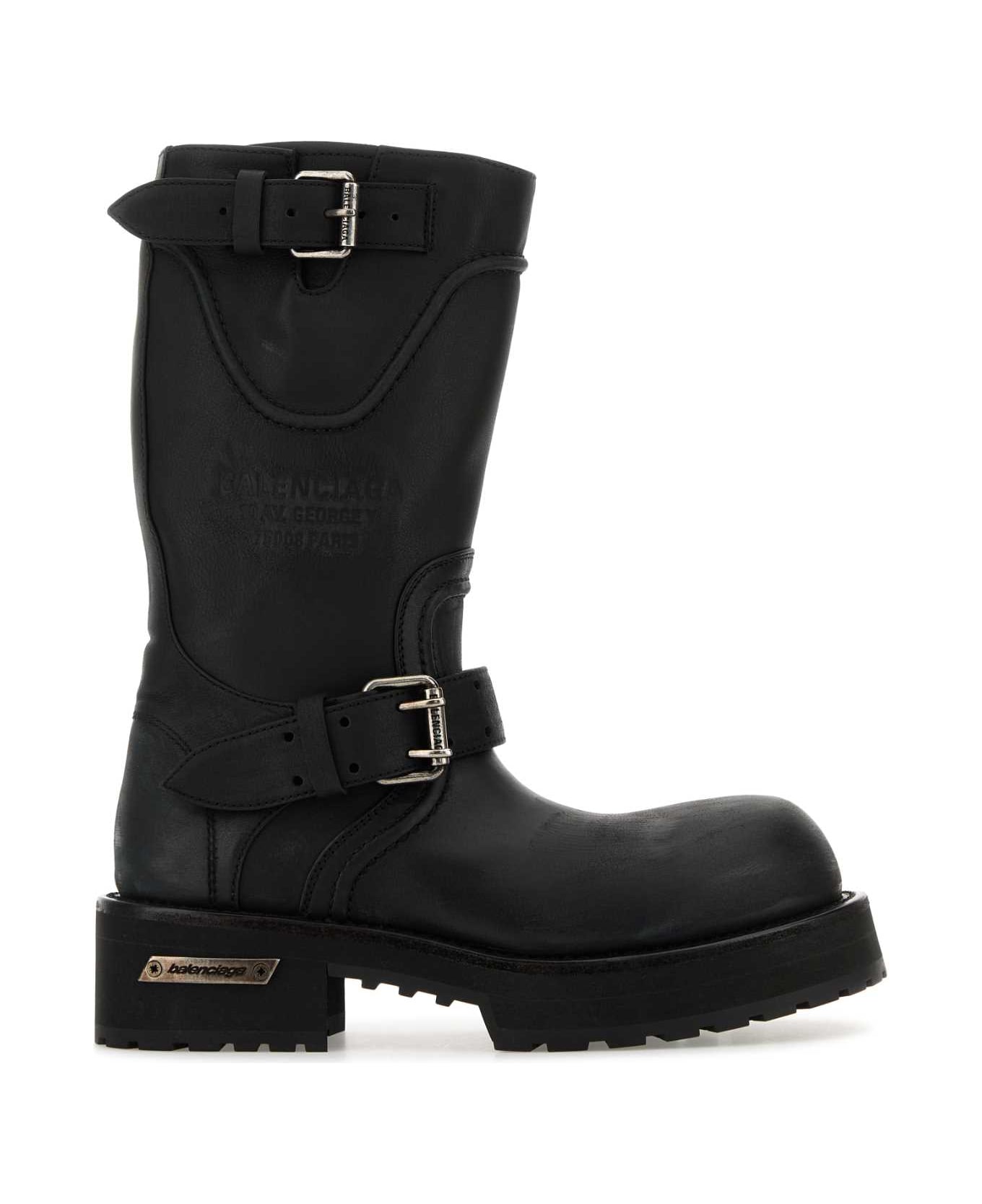 Balenciaga Black Leather Venom Boots - BLACK/SILVER