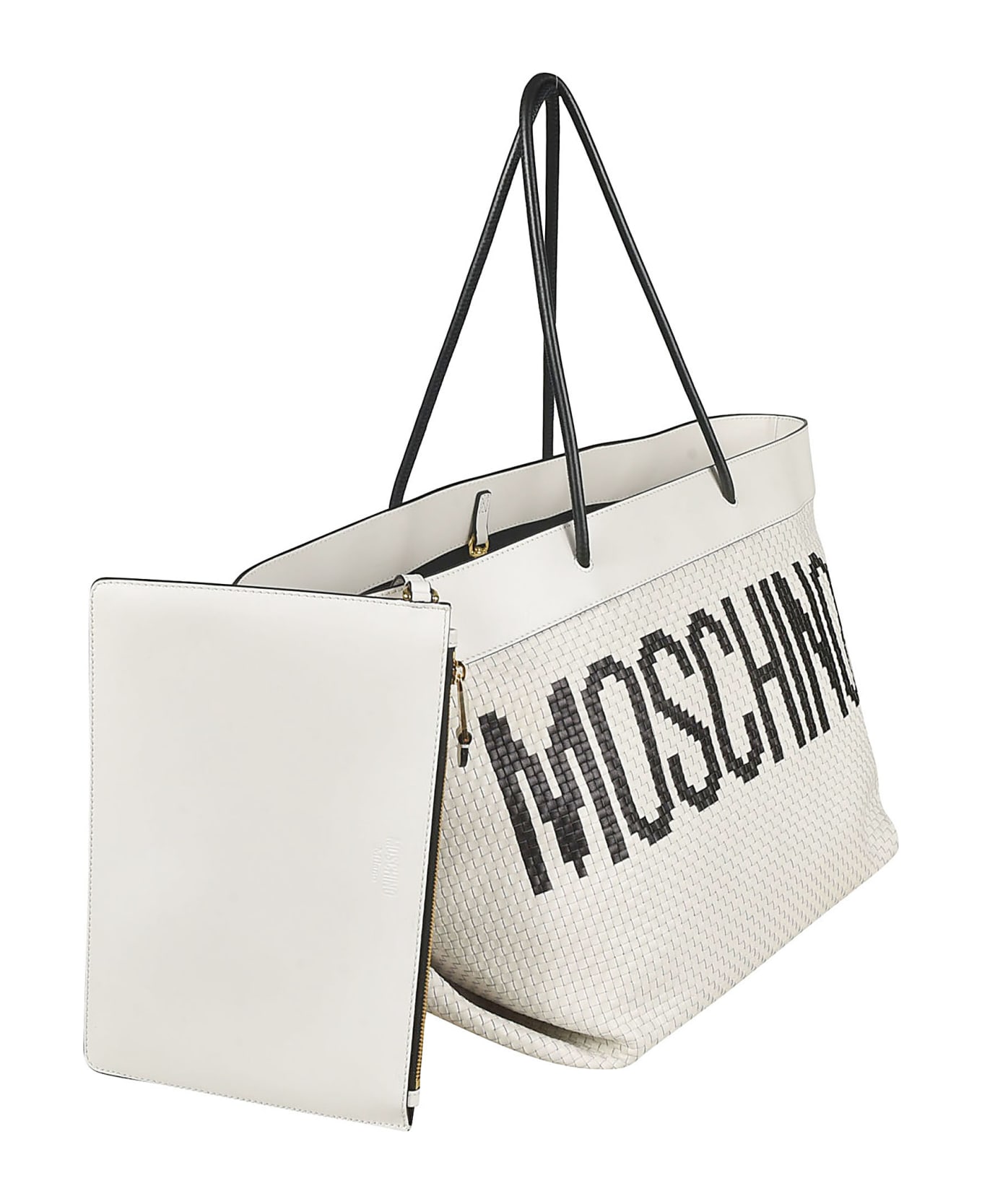Moschino Woven Logo Tote - White