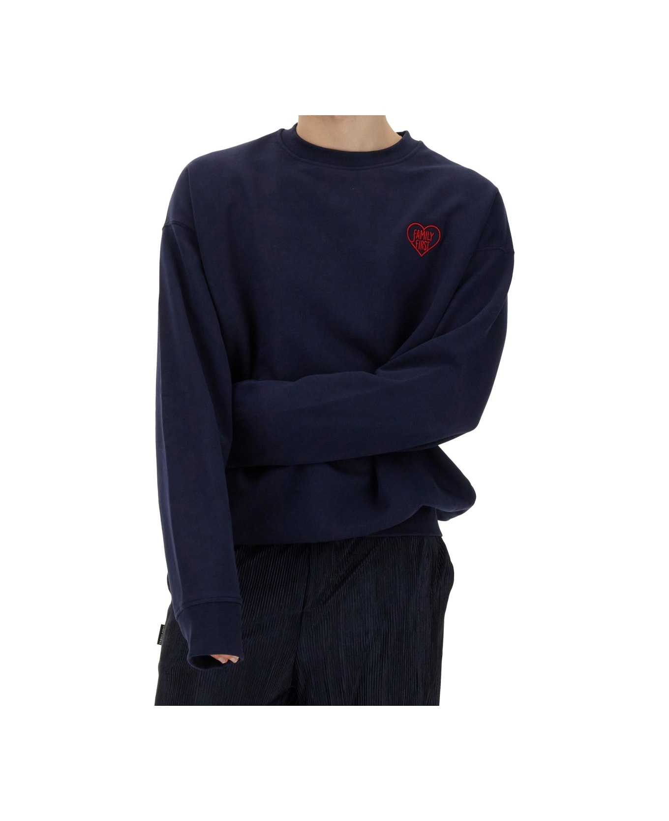 Family First Milano Sweatshirt With Heart Embroidery - BLUE