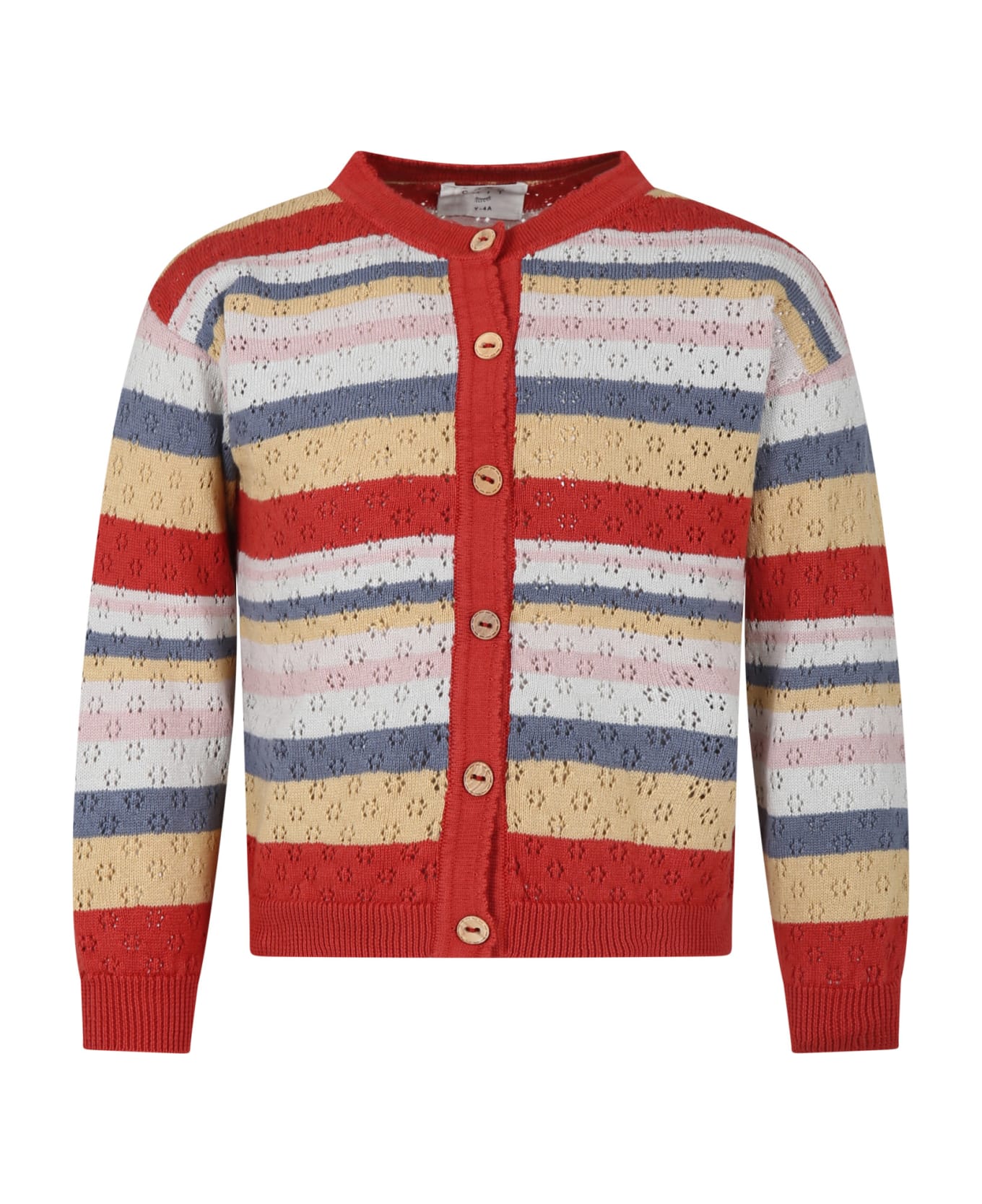 Coco Au Lait Red Cardigan For Girl With Striped Pattern - Multicolor