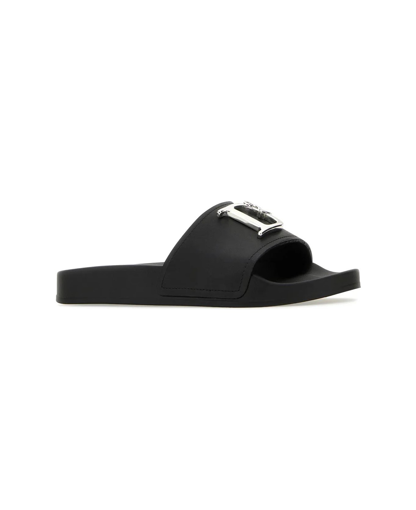 Dsquared2 Black Leather D2 Statement Slippers - Nero サンダル