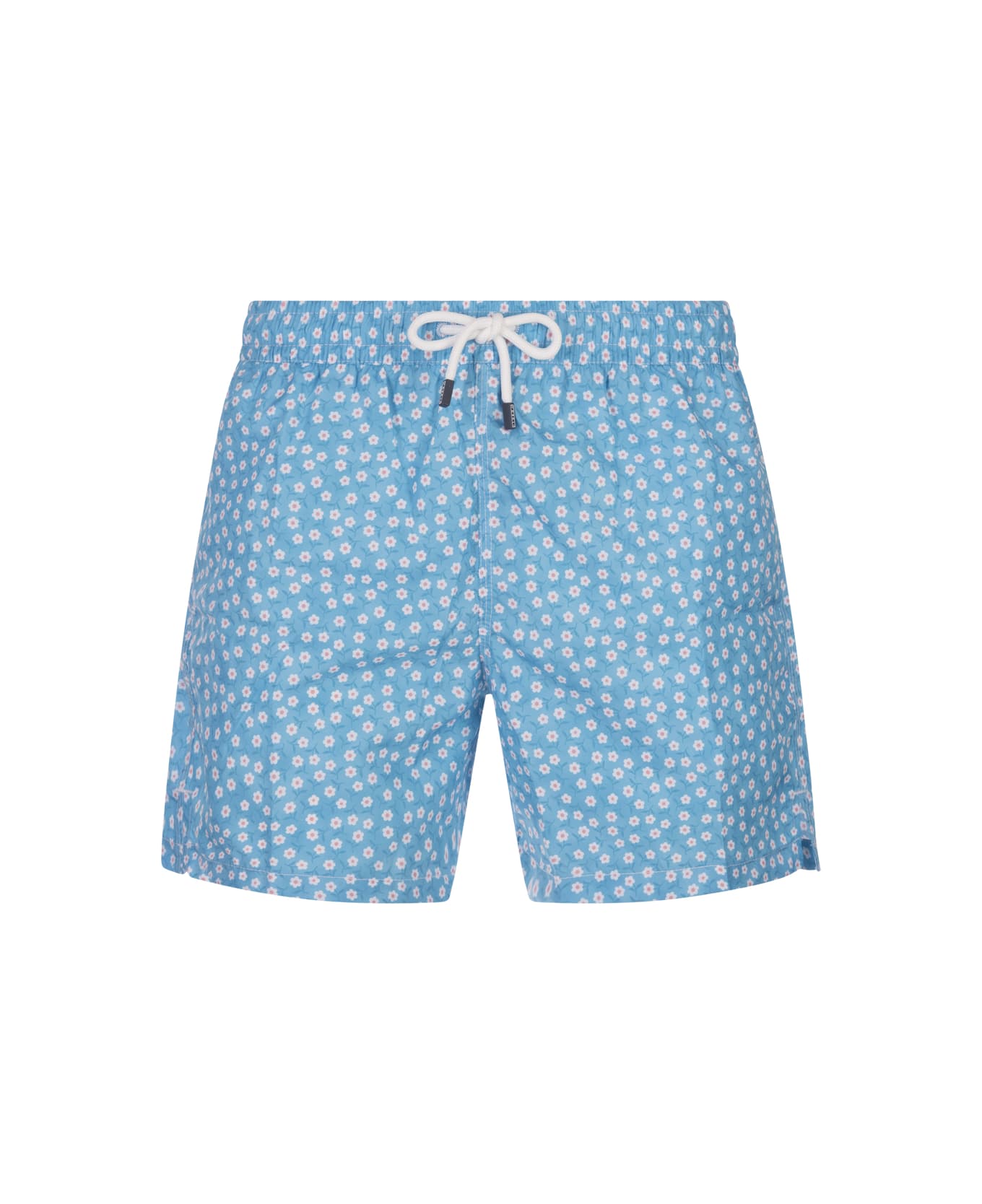 Fedeli Sky Blue Swim Shorts With Micro Daisy Pattern - Blue
