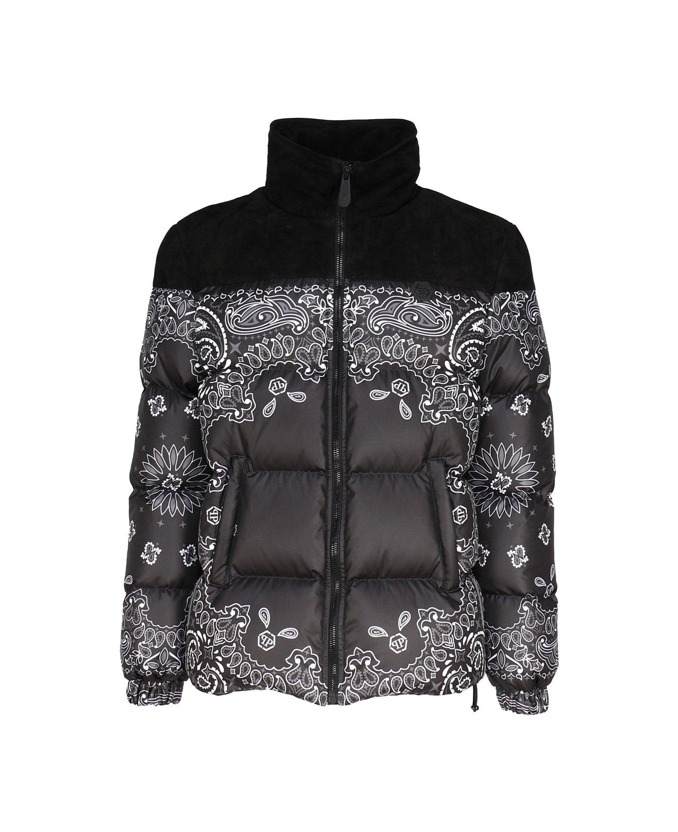 Philipp Plein Bandana-printed Zip-up Padded Jacket - Black