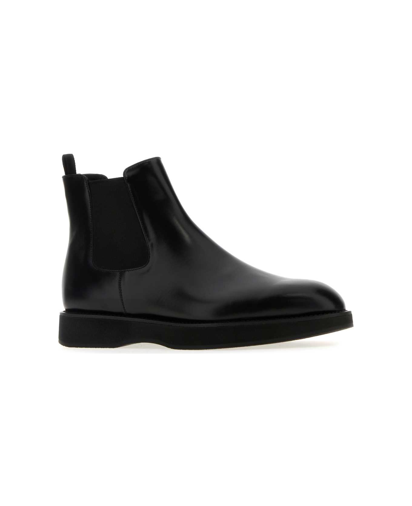 Prada Black Leather Ankle Boots - NERO